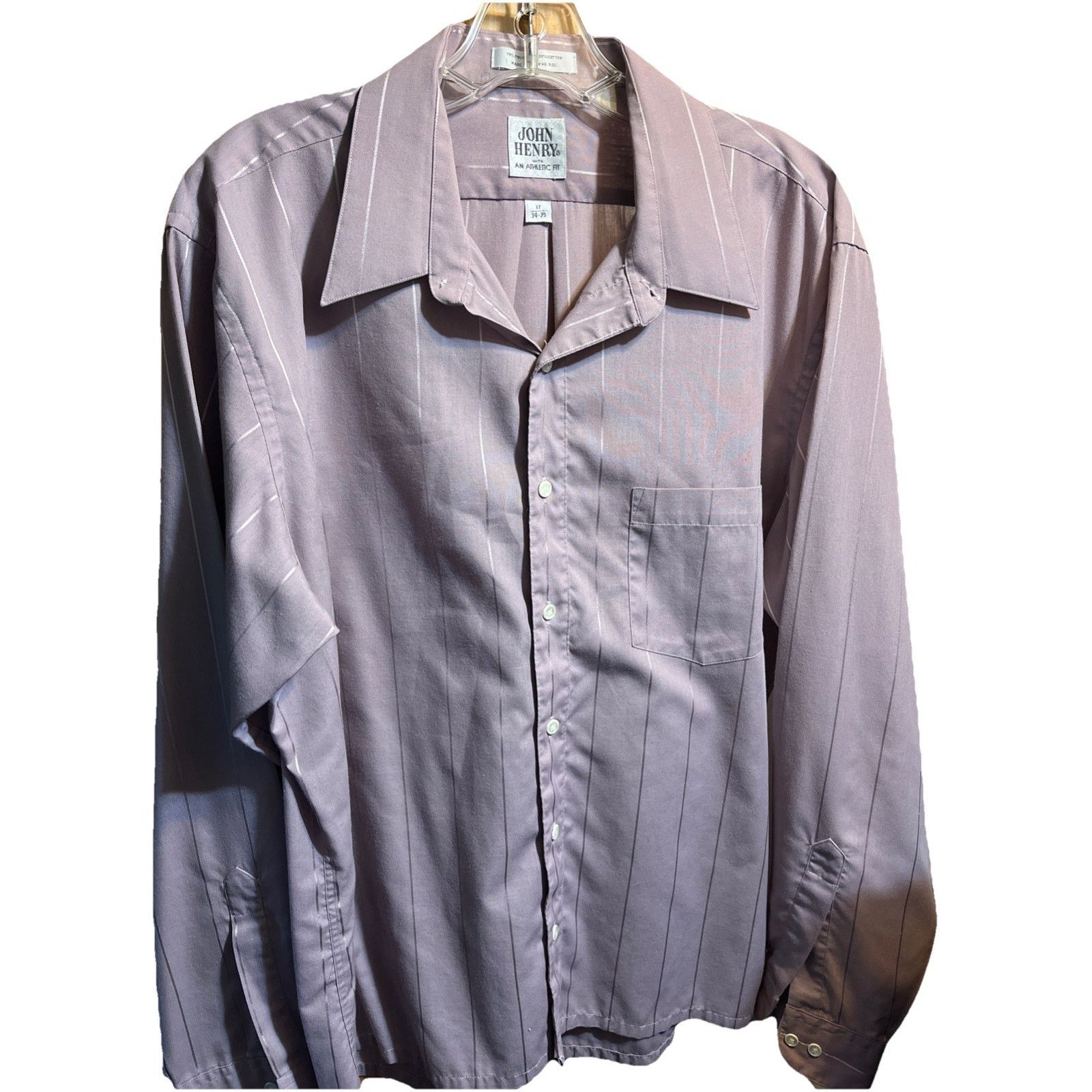 John Henry John Henry Vintage Button Shirt Men's 17 34-35 Purple Stripe Size US XL / EU 56 / 4 - 1 Thumbnail