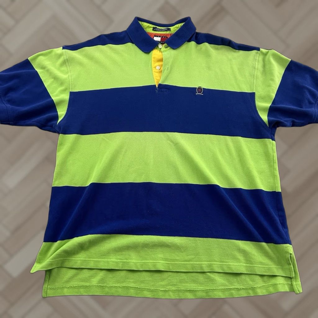 Tommy Hilfiger VTG Tommy Hilfiger Short Sleeve Striped Polo Shirt Men's XL Blue Green Size US XL / EU 56 / 4 - 1 Thumbnail
