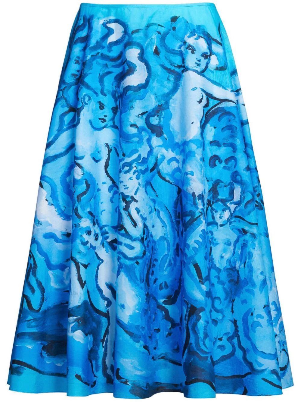 image of Marni O1W1Db10524 Print Line Mini Skirt In Blue, Women's