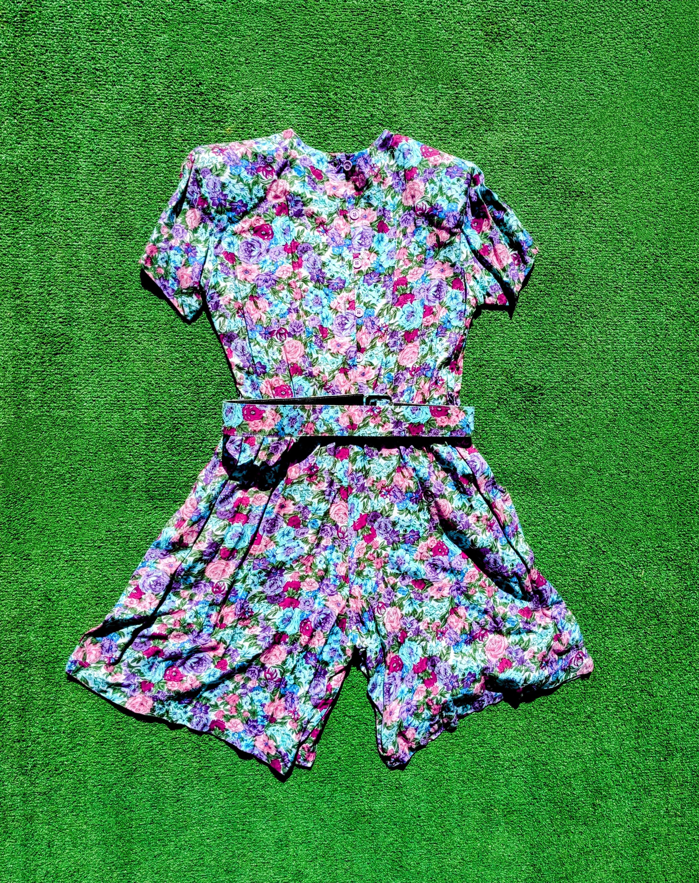 Vintage 1980s VTG S. Roberts Floral Petite Romper Jumpsuit Dress Size S / US 4 / IT 40 - 3 Thumbnail