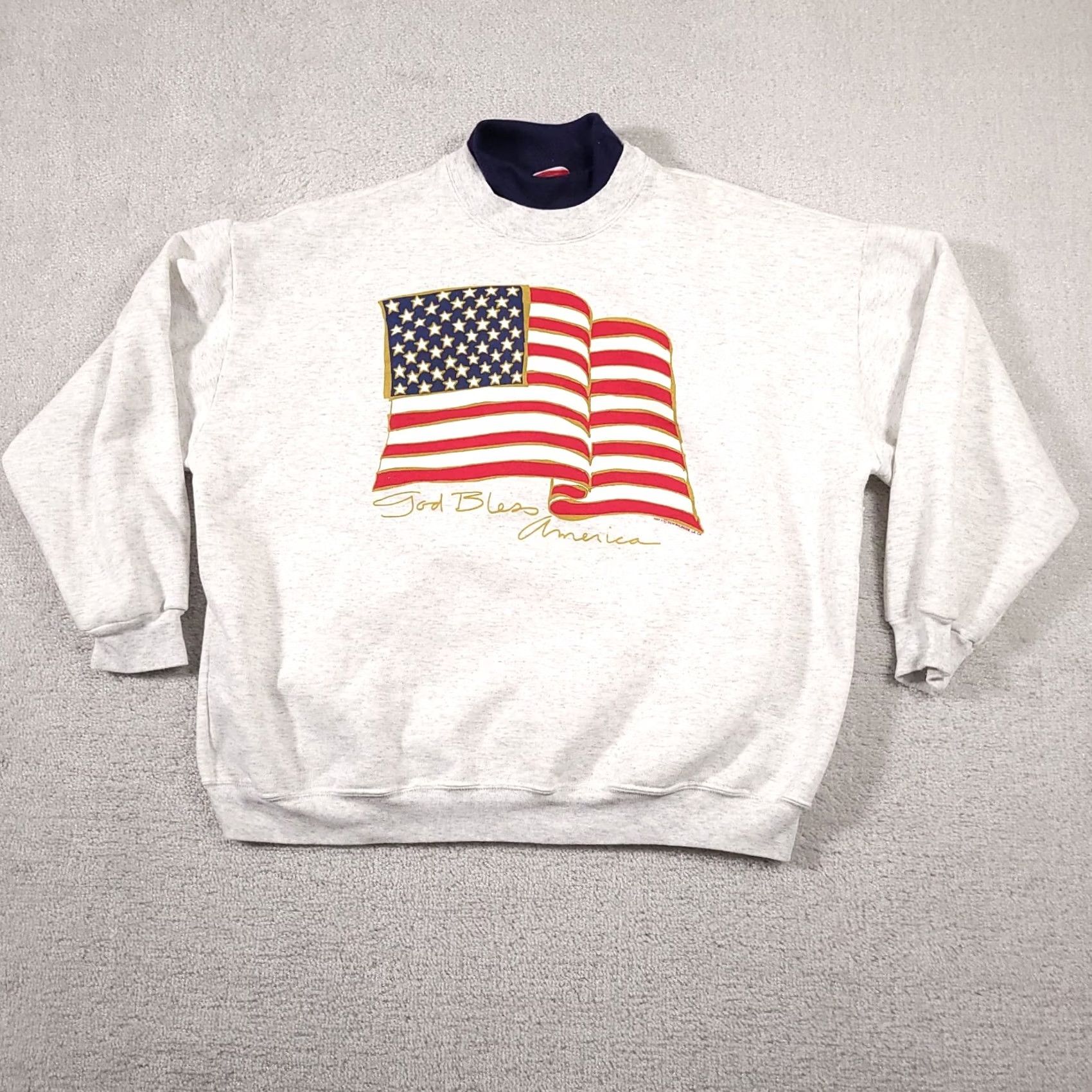 Vintage VINTAGE Ginnis Girls Sweatshirt Women's 1X Gray Patriotic USA Flag Pullover Crew Neck Long Sleeve Heavyweight Solid Fleece Made In USA Girls Womens Size XL / US 12-14 / IT 48-50 - 2 Thumbnail