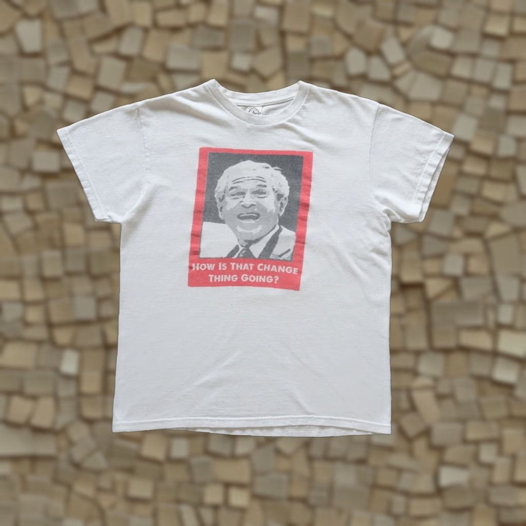 Vintage VINTAGE PRESIDENT GEORGE W BUSH FUNNY VTG Y2K 90s HOWS CHANGE GOING? WHITE T SHIRT M Mens Short Sleeve Crew Neck Graphic Print Delta Pro Weight Size US M / EU 48-50 / 2 - 1 Thumbnail