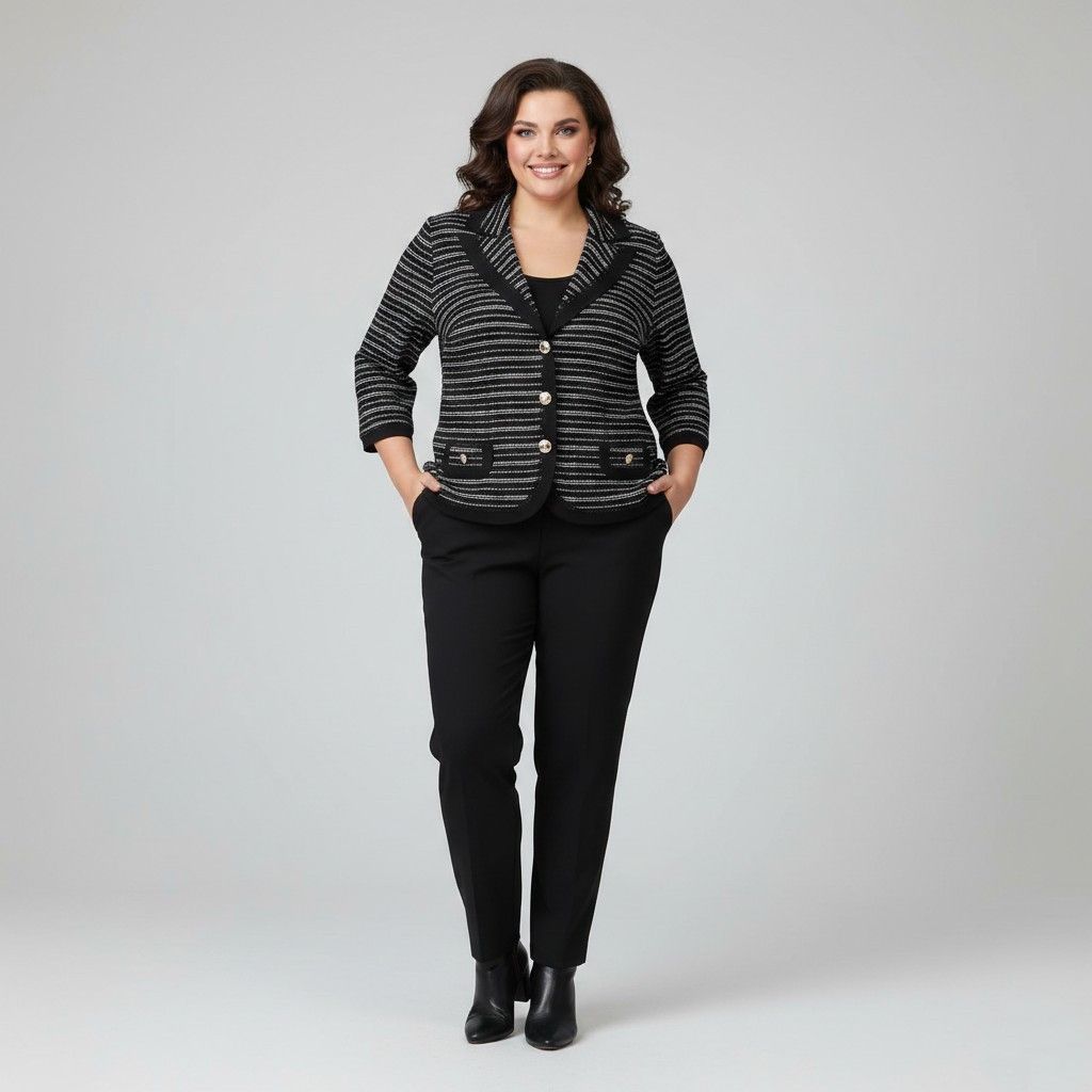Vintage Giorgio Grati Women 52 XL Cardigan Black Striped 9642 Size XL / US 12-14 / IT 48-50 - 1 Thumbnail
