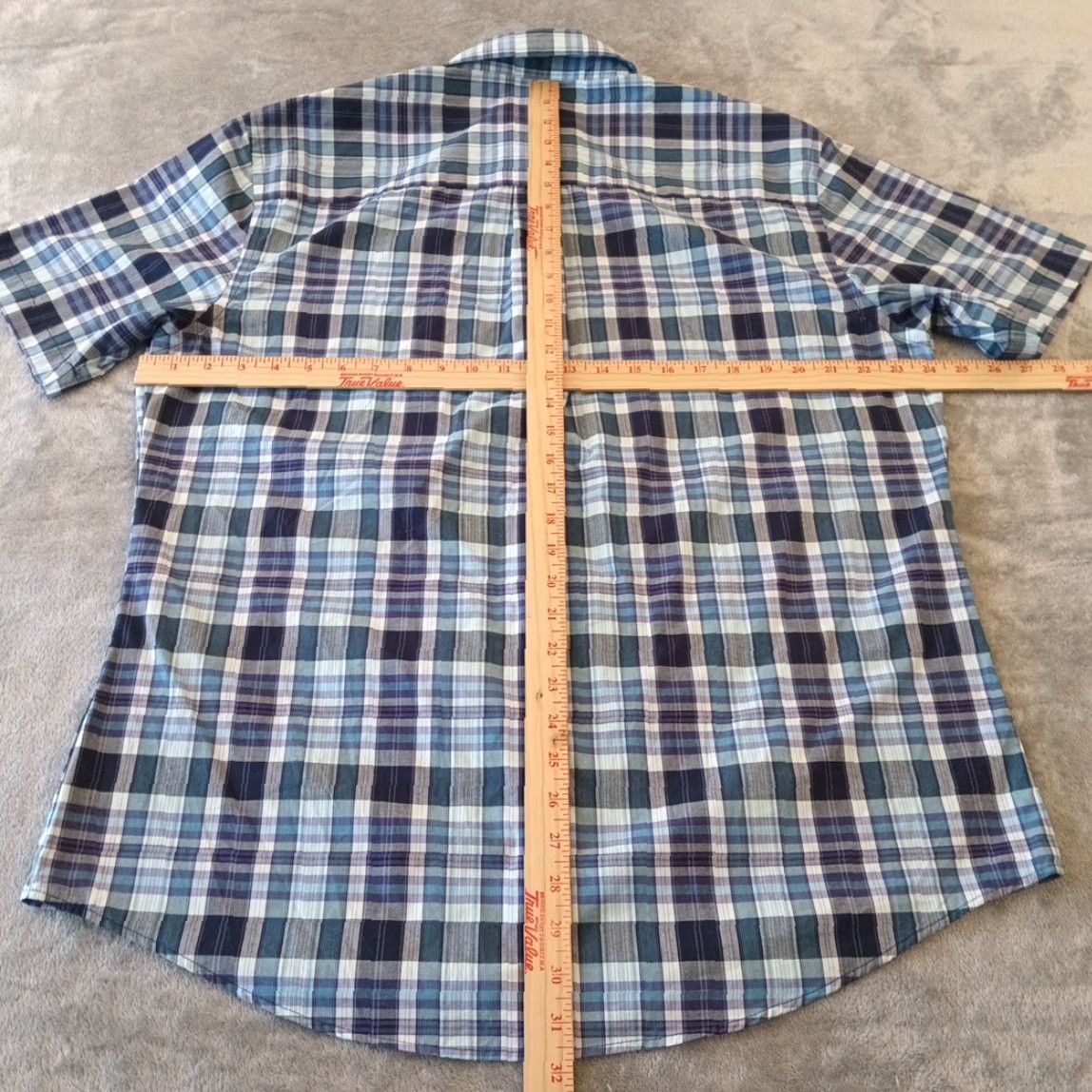 Van Heusen Van Heusen Shirt Mens Large Purple Plaid Short Sleeve Button-Down Collar Classic Casual Regular Cotton Blend Size US L / EU 52-54 / 3 - 6 Thumbnail