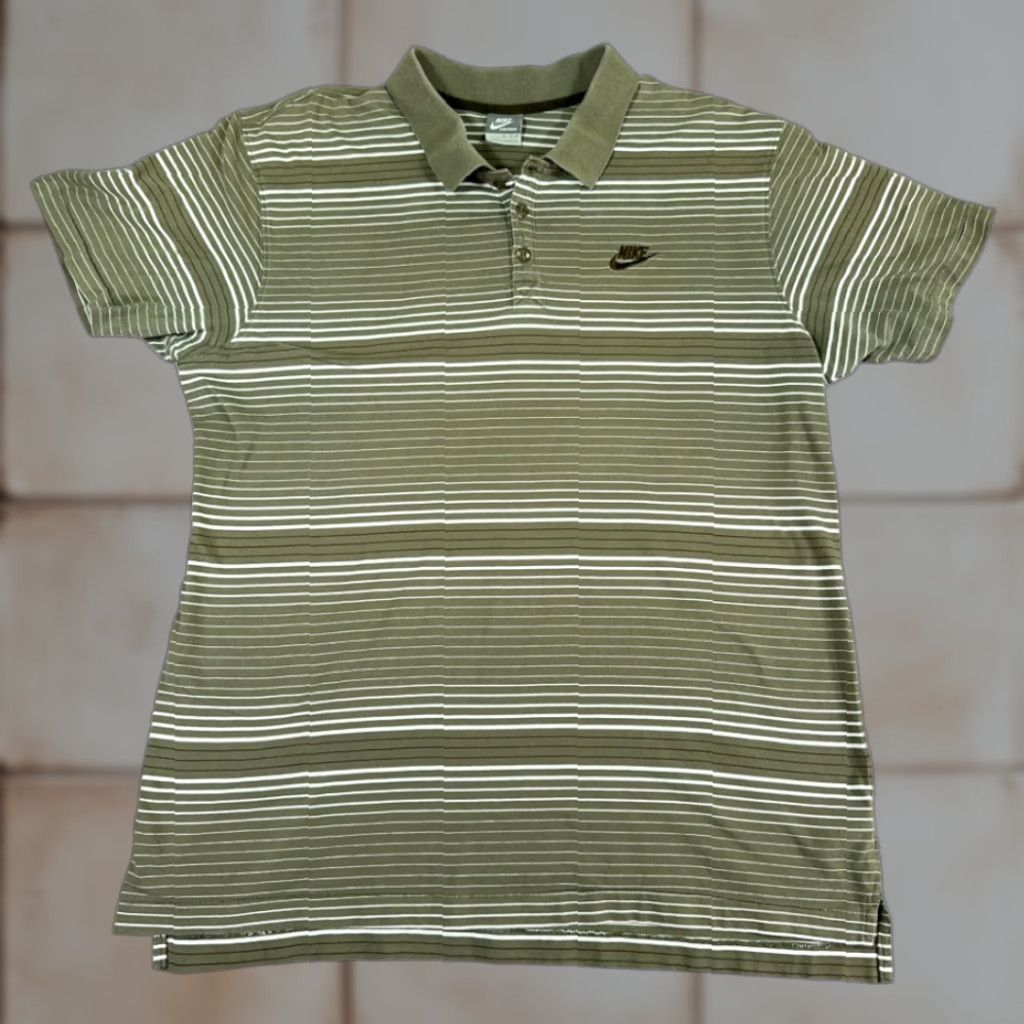 Nike Nike Polo Shirt Adult XL Brown Striped Swoosh Y2K Chest 23.5 Length 30 Short Sleeve Cool 2000s Nike Sportswear Mens Polo Shirt Brown Striped Swoosh Size US XL / EU 56 / 4 - 1 Thumbnail