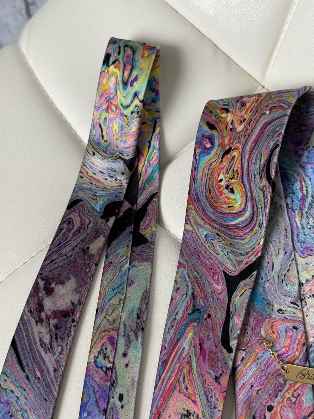 Brioni Brioni Men’s Silk Tie Abstract Marble Swirl Pattern Colorful Size ONE SIZE - 7 Thumbnail