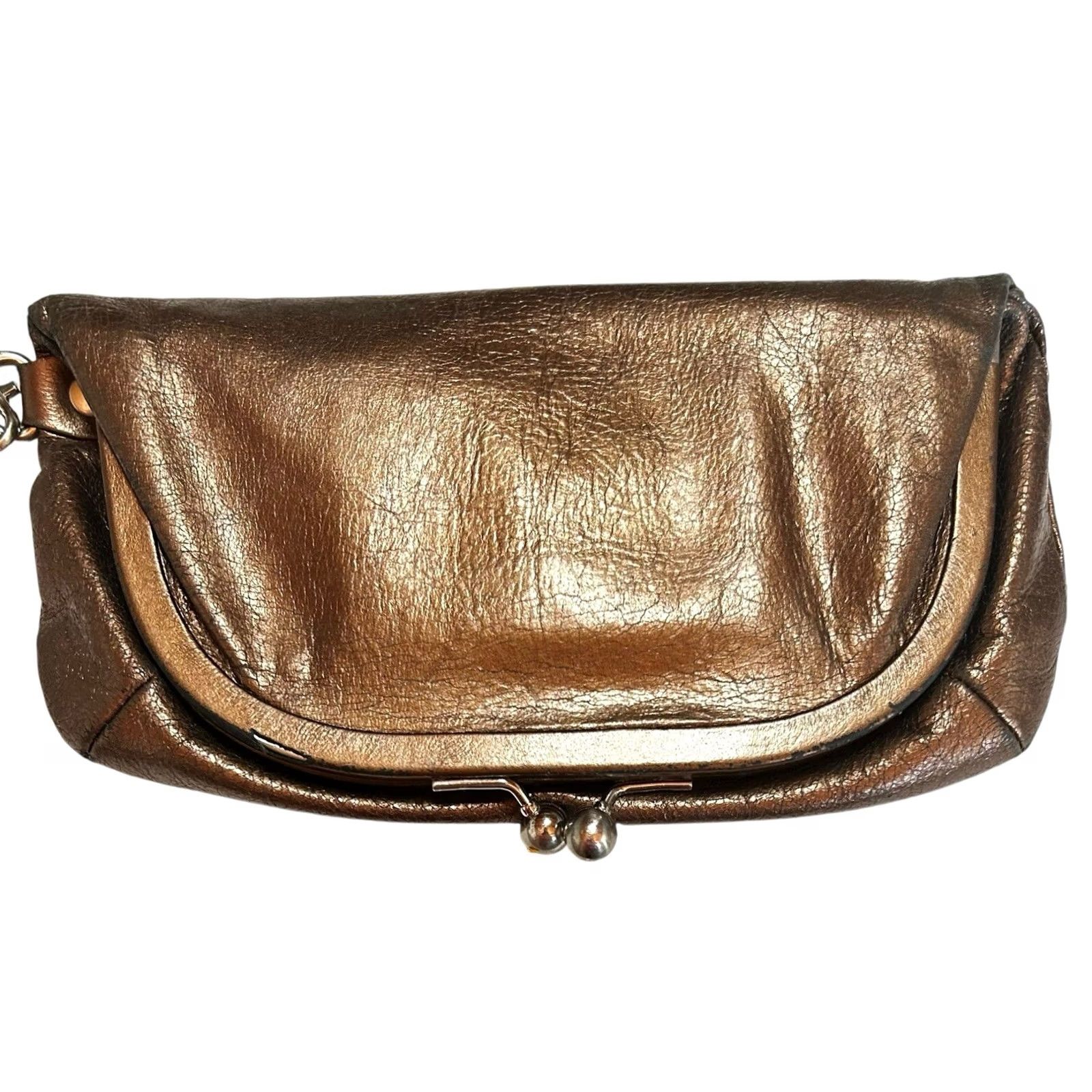 Vintage VINTAGE HOBO International Skyler Clutch Leather Metallic Brown FoldOver Crossbody Wristlet Purse Size ONE SIZE - 2 Thumbnail