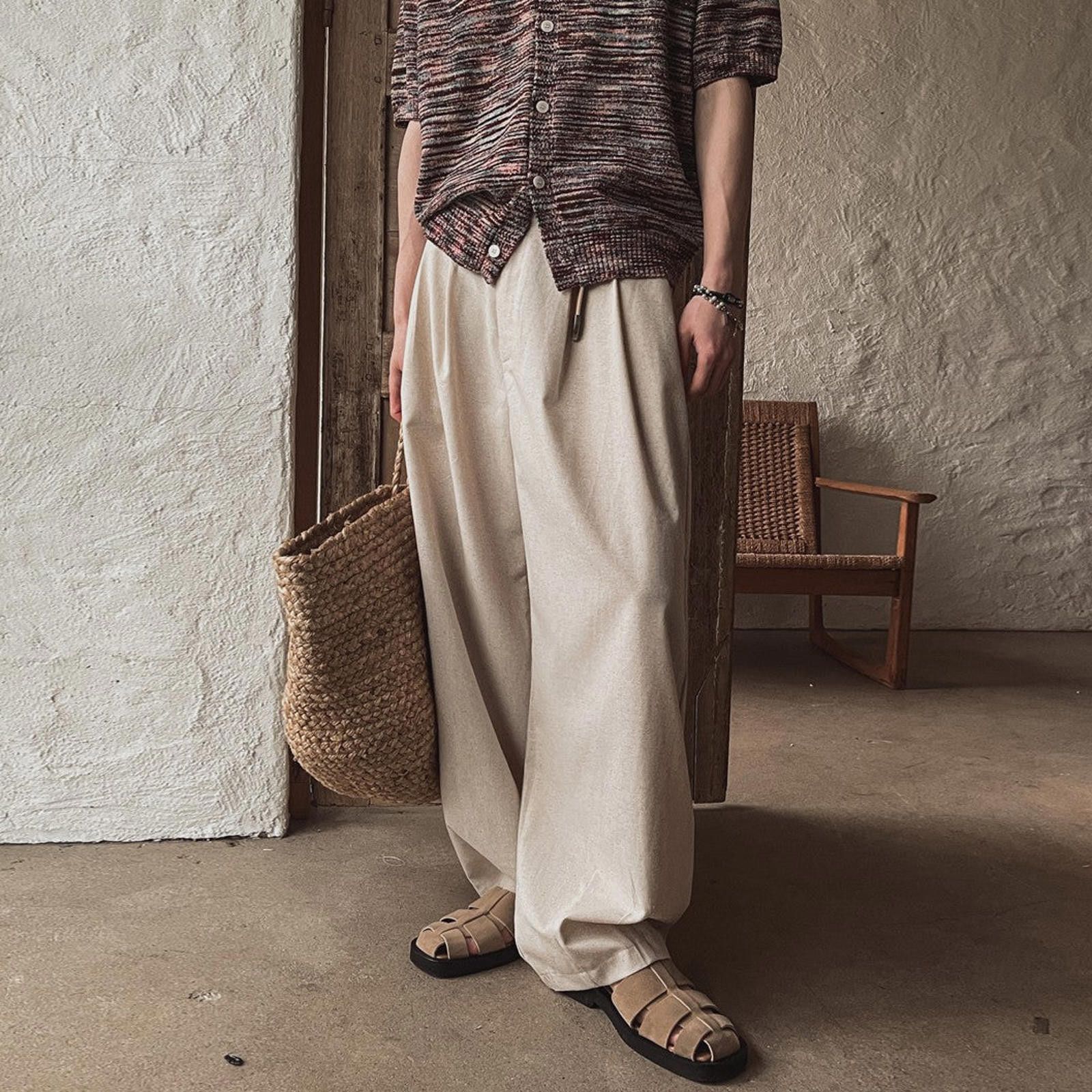 Beige Loose Wide Leg Pants / Trousers