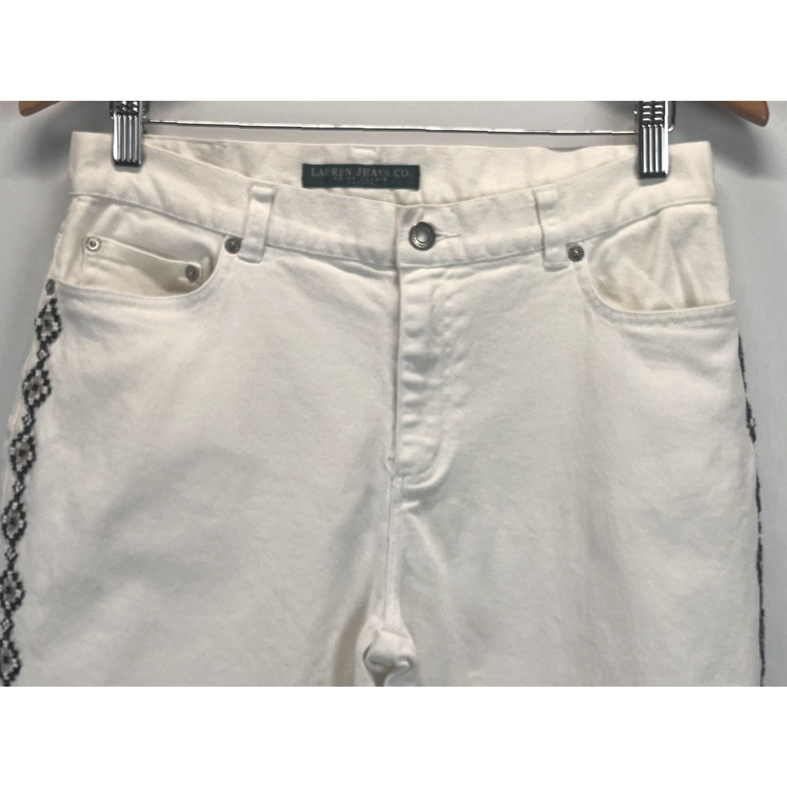 Ralph Lauren Lauren Ralph Lauren Women’s LRL Ivory Jeans Sz 10 Petite GUC Beaded Bootcut Size 32" / US 10 / IT 46 - 2 Thumbnail