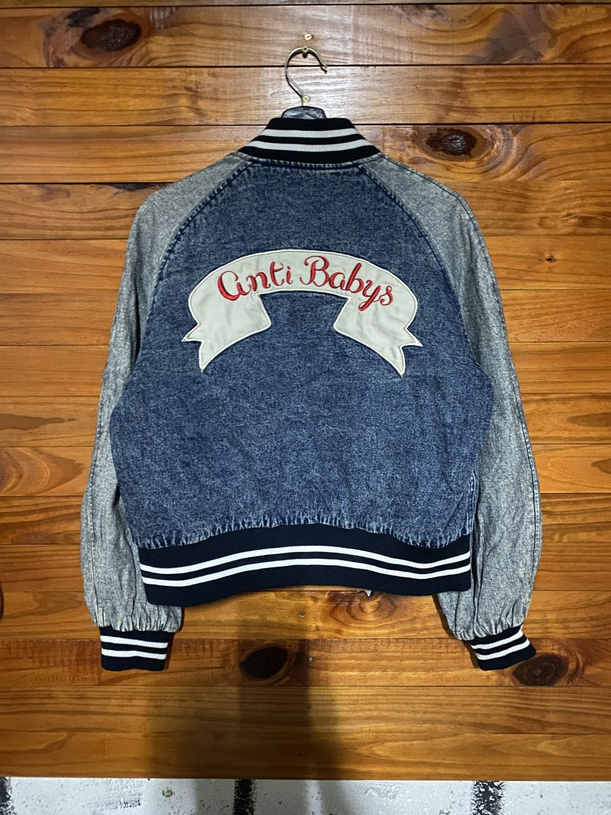 Japanese Brand Junior Sweet Anti Babys Varsity Jacket Denim Bomber by WEGO Size M / US 6-8 / IT 42-44 - 7 Thumbnail