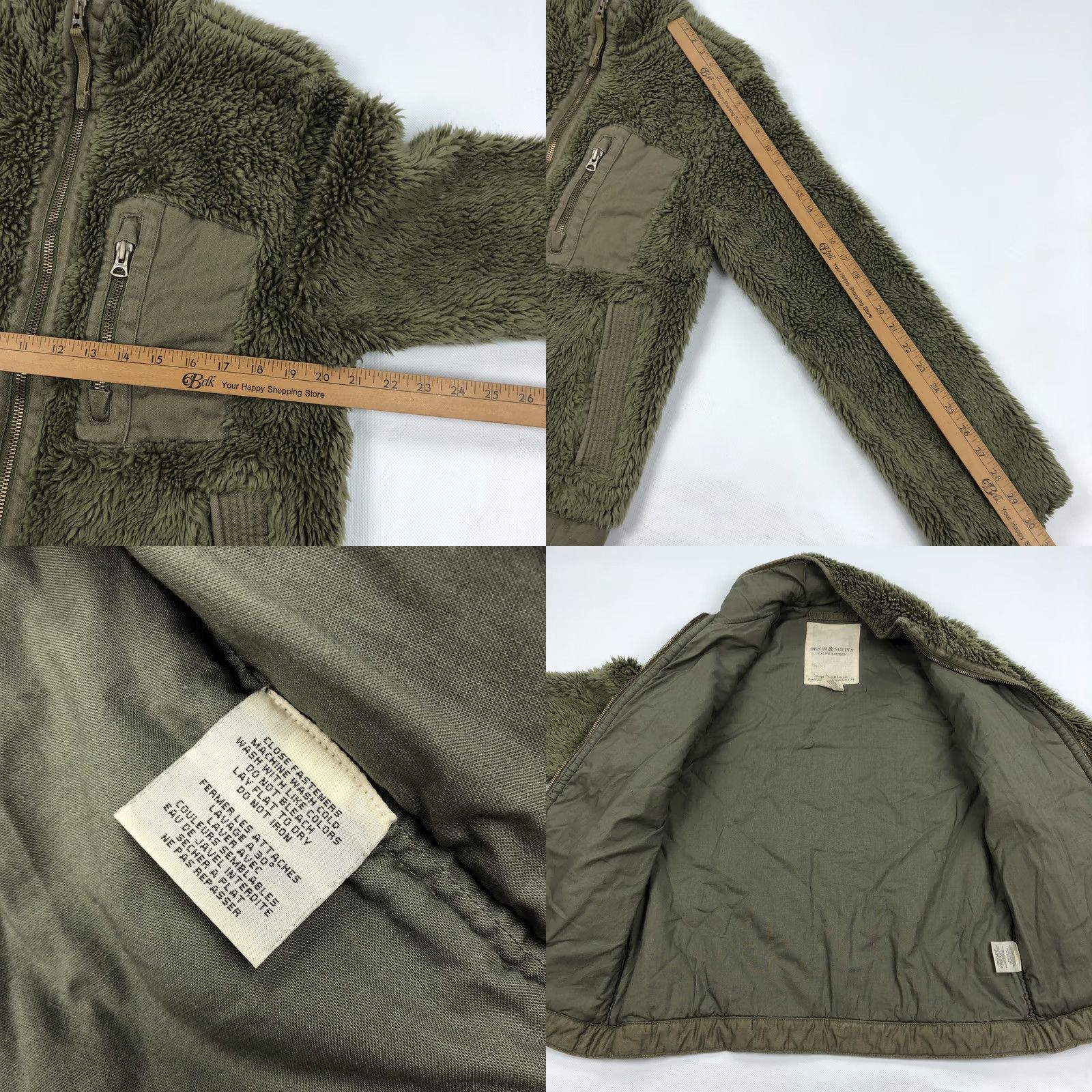 Vintage DENIM & SUPPLY RALPH LAUREN Men's M Olive Green Full Zip Fleece Jacket Coat Shirt Size US M / EU 48-50 / 2 - 8 Thumbnail