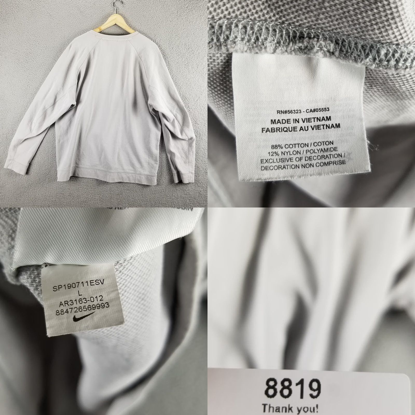 Nike Nike Air Sweatshirt Men L Crewneck Pullover Gray Cotton Blend Logo Embroidered Sports 2010-2019 AR3163-012 Size US L / EU 52-54 / 3 - 8 Thumbnail