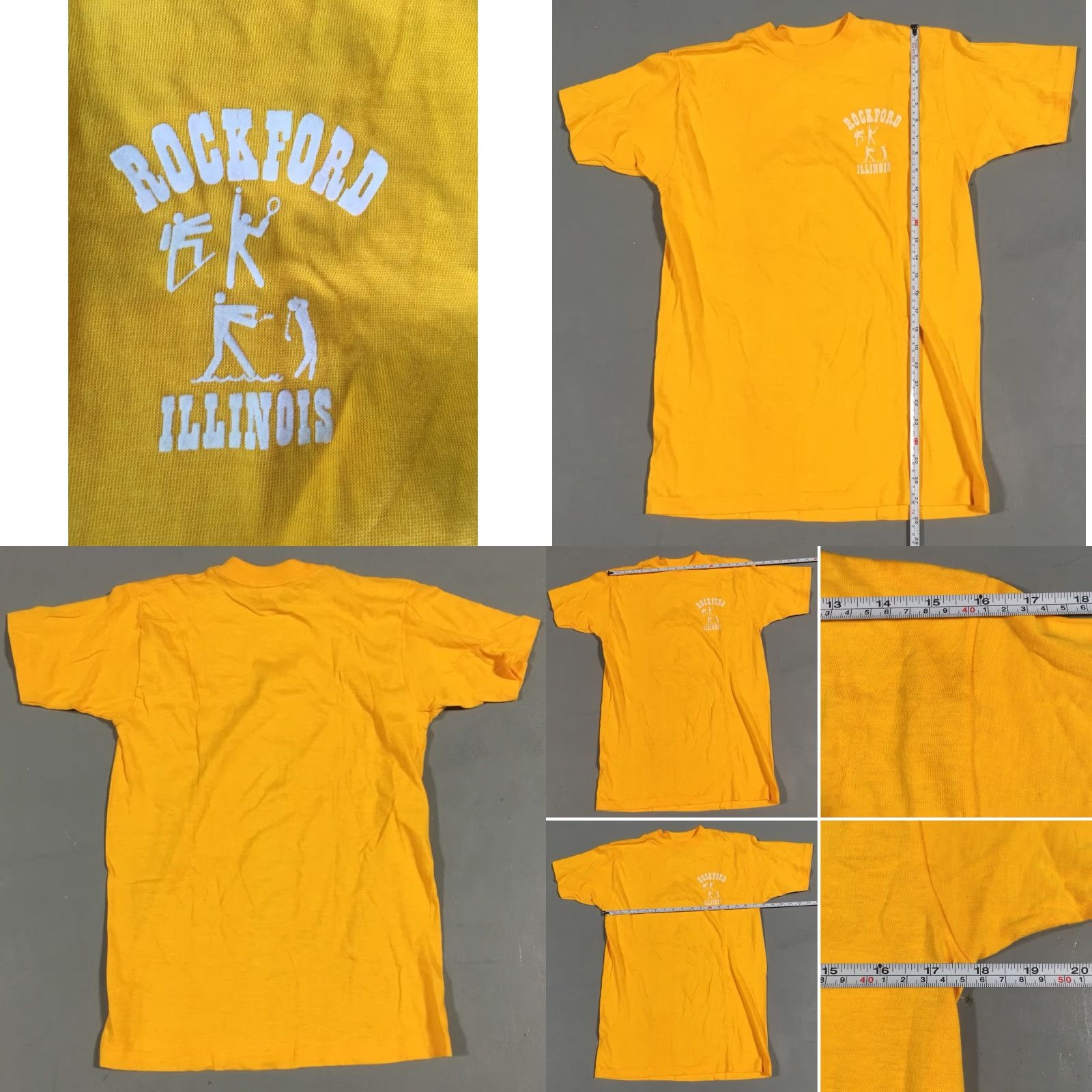 Vintage VINTAGE Collegiate Pacific Rockford Illinois T-Shirt Yellow 1980s 80s Size M Mens Short Sleeve 100% Cotton Graphic Tee Size US M / EU 48-50 / 2 - 8 Thumbnail