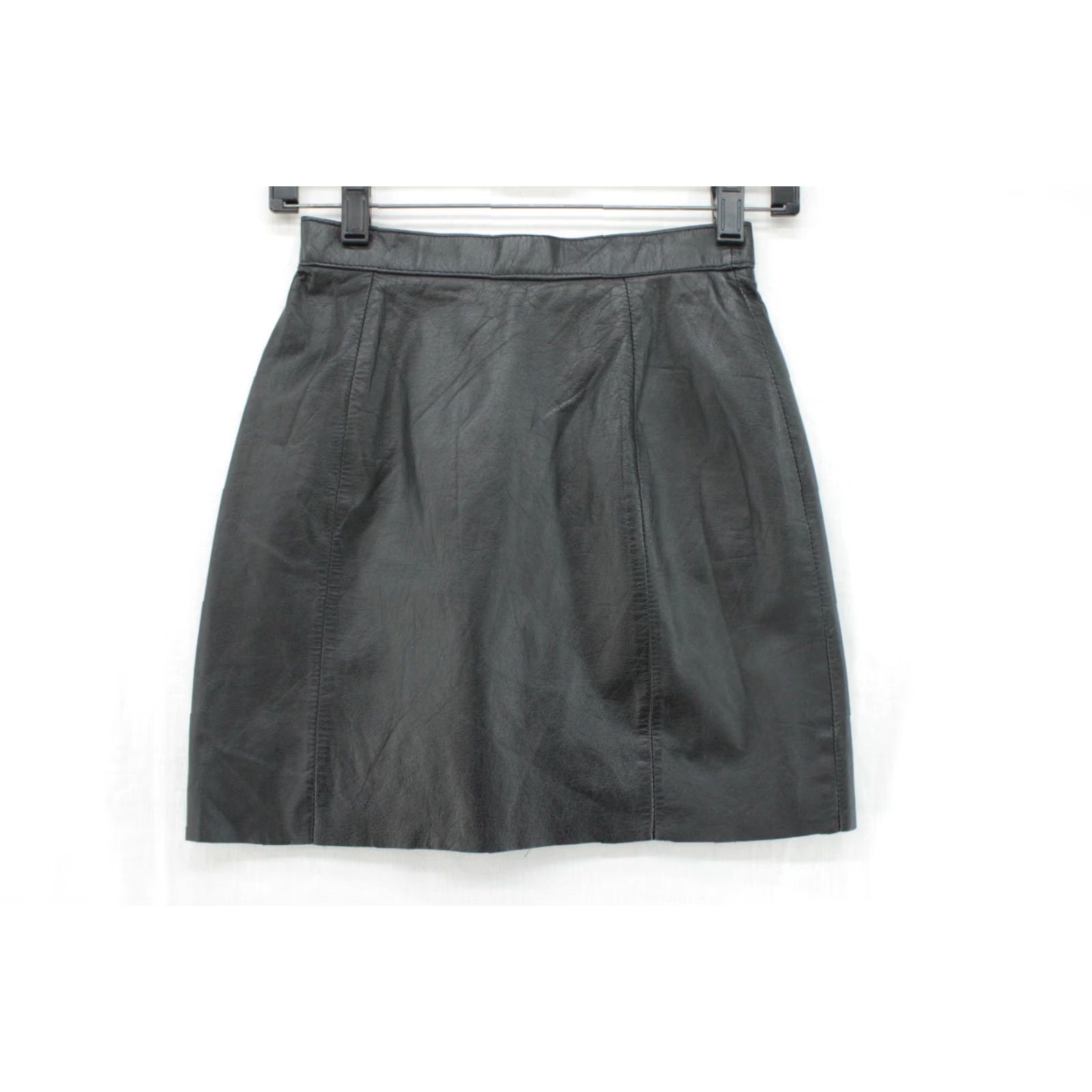 Vintage VTG Wilson Leather Mini Skirt Womens 6 Black Y2K A-Line Biker Punk Lined Grunge Skirt Women Short Leather Zipper Lined Vintage 90s Mens? Size 28" / US 6 / IT 42 - 2 Thumbnail