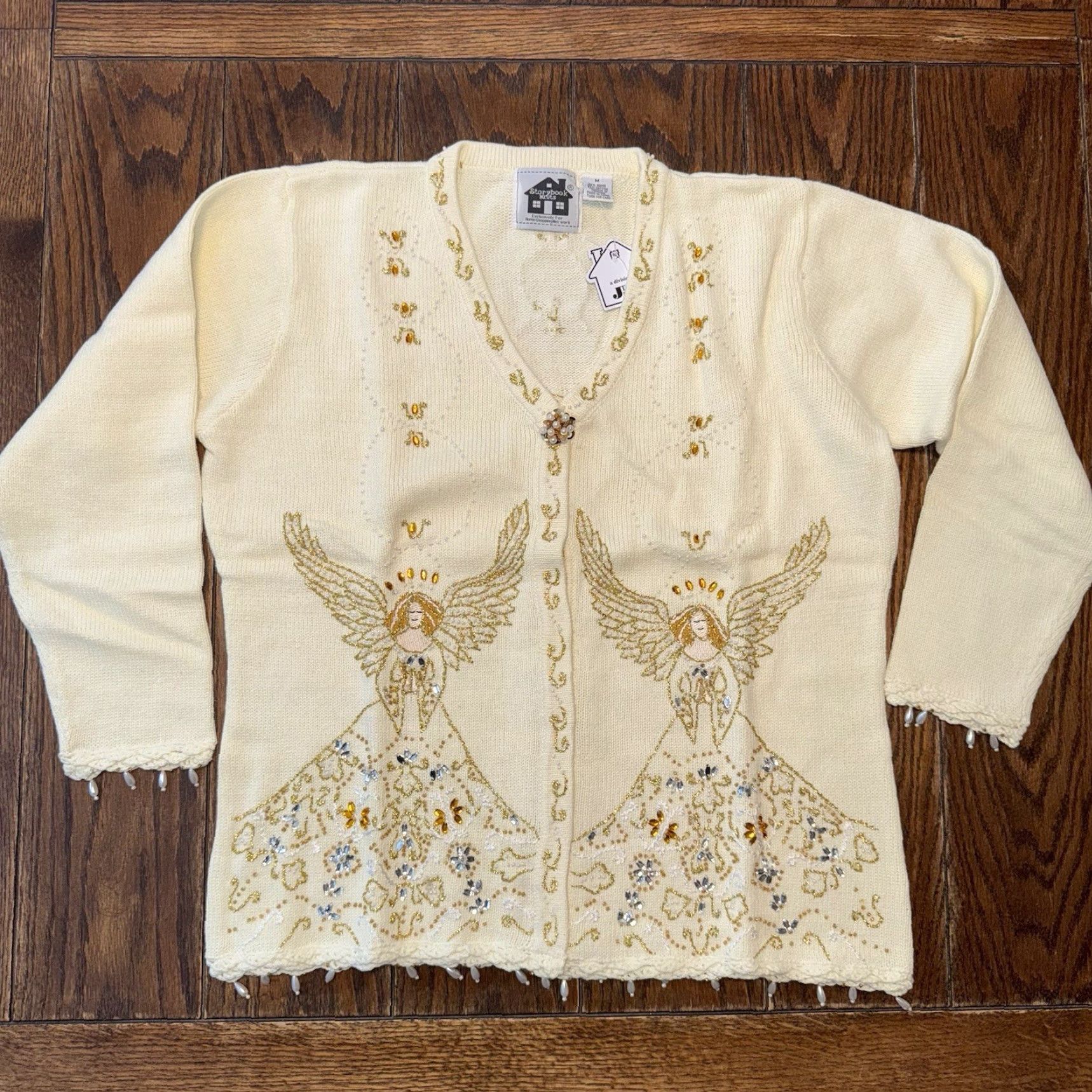 Vintage VINTAGE Storybook Knits Sweater Golden Angel Embroidered Women Medium Christmas Cardigan Size M / US 6-8 / IT 42-44 - 2 Thumbnail