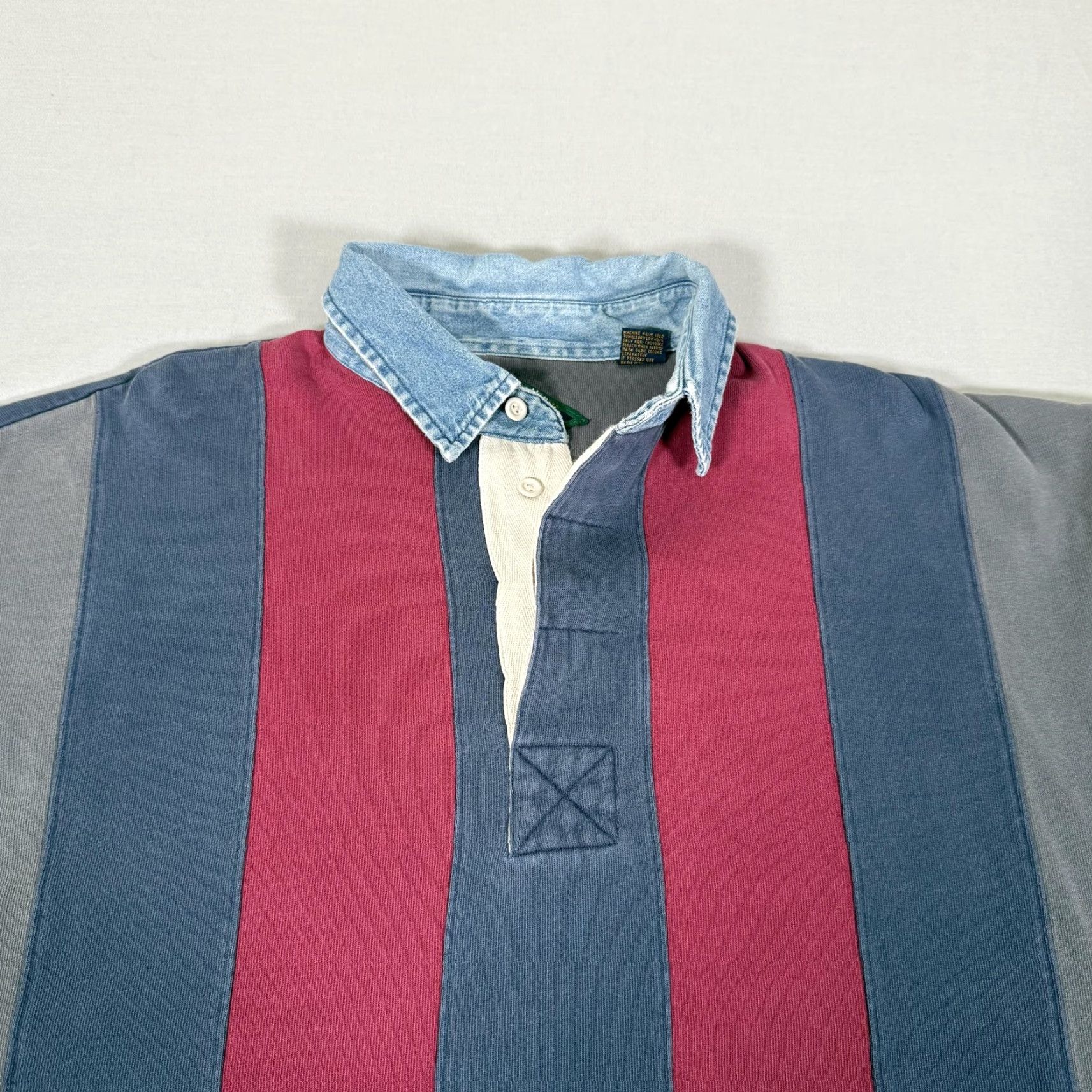 Vintage VINTAGE Halifax Polo Men XL Blue Gray Striped Rugby Heavyweight 100% Cotton Denim Collar 90s Mens Size US XL / EU 56 / 4 - 2 Thumbnail