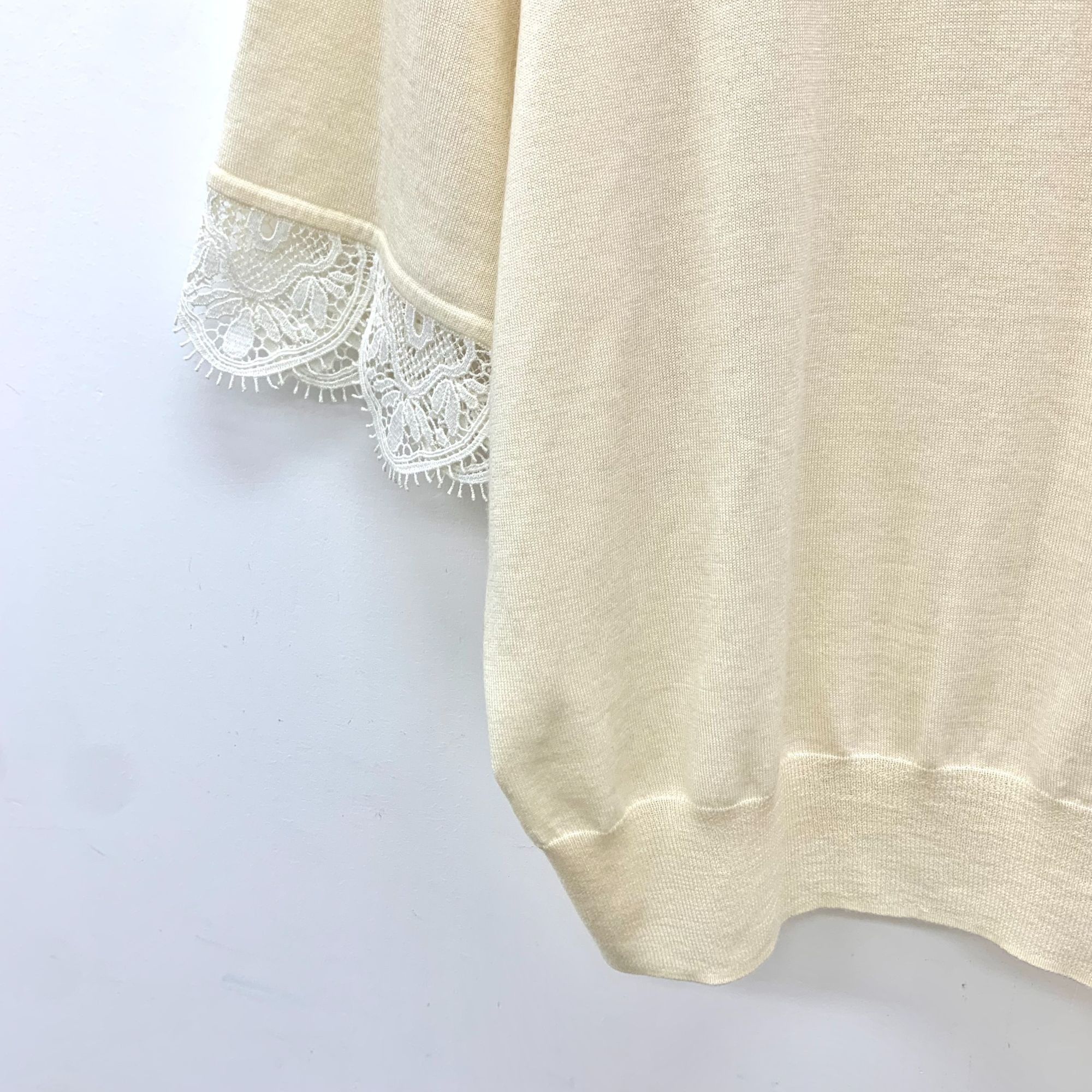 Chloe Chloé Beige Woolen Lace-Trim Round-Neck Short-Sleeve Knitted Size XS / US 0-2 / IT 36-38 - 5 Thumbnail