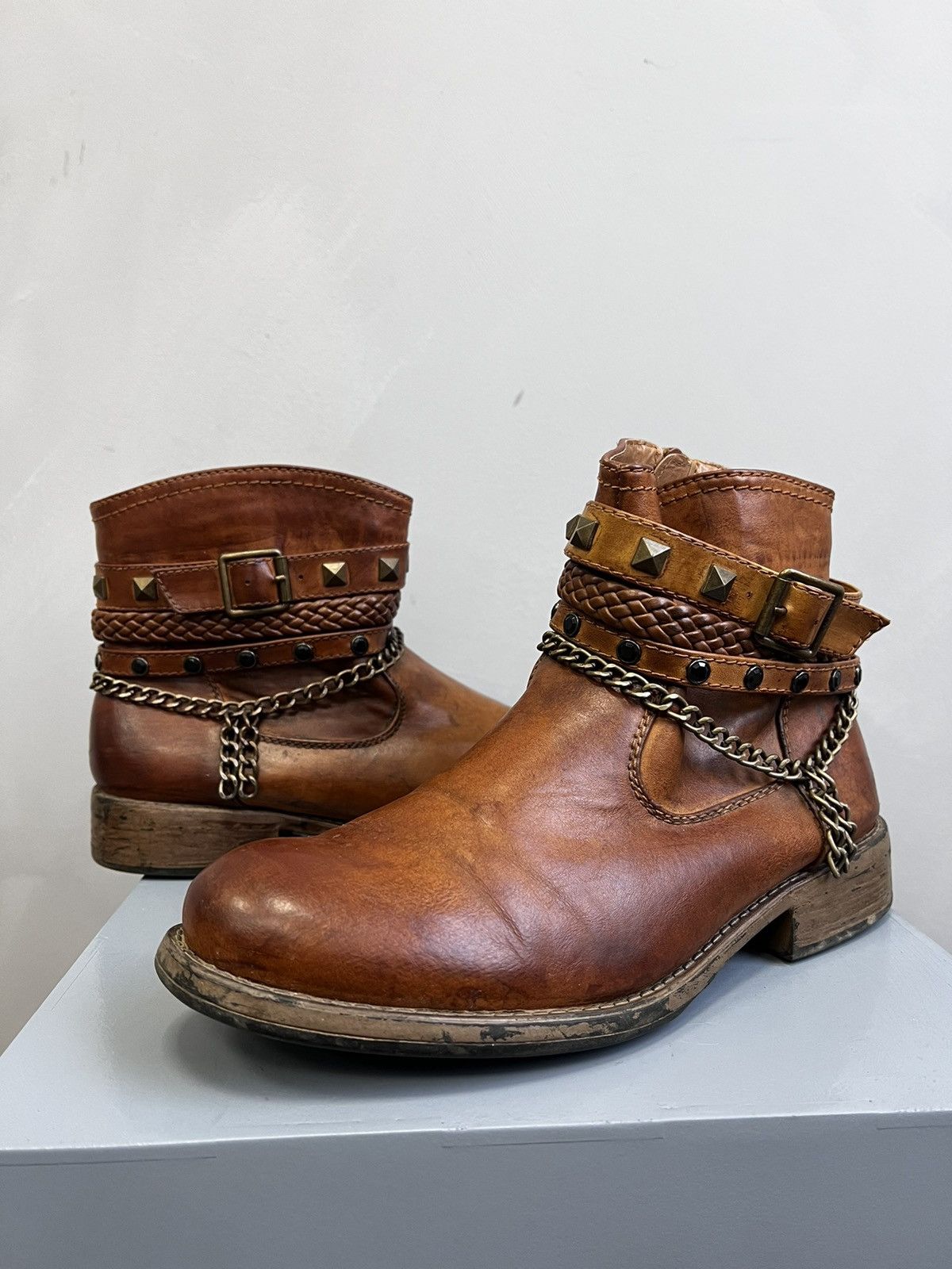 Vintage Cowboy GUIDI STYLE CHAIN boots Distressed Leather Size US 7.5 / EU 40-41 - 3 Thumbnail