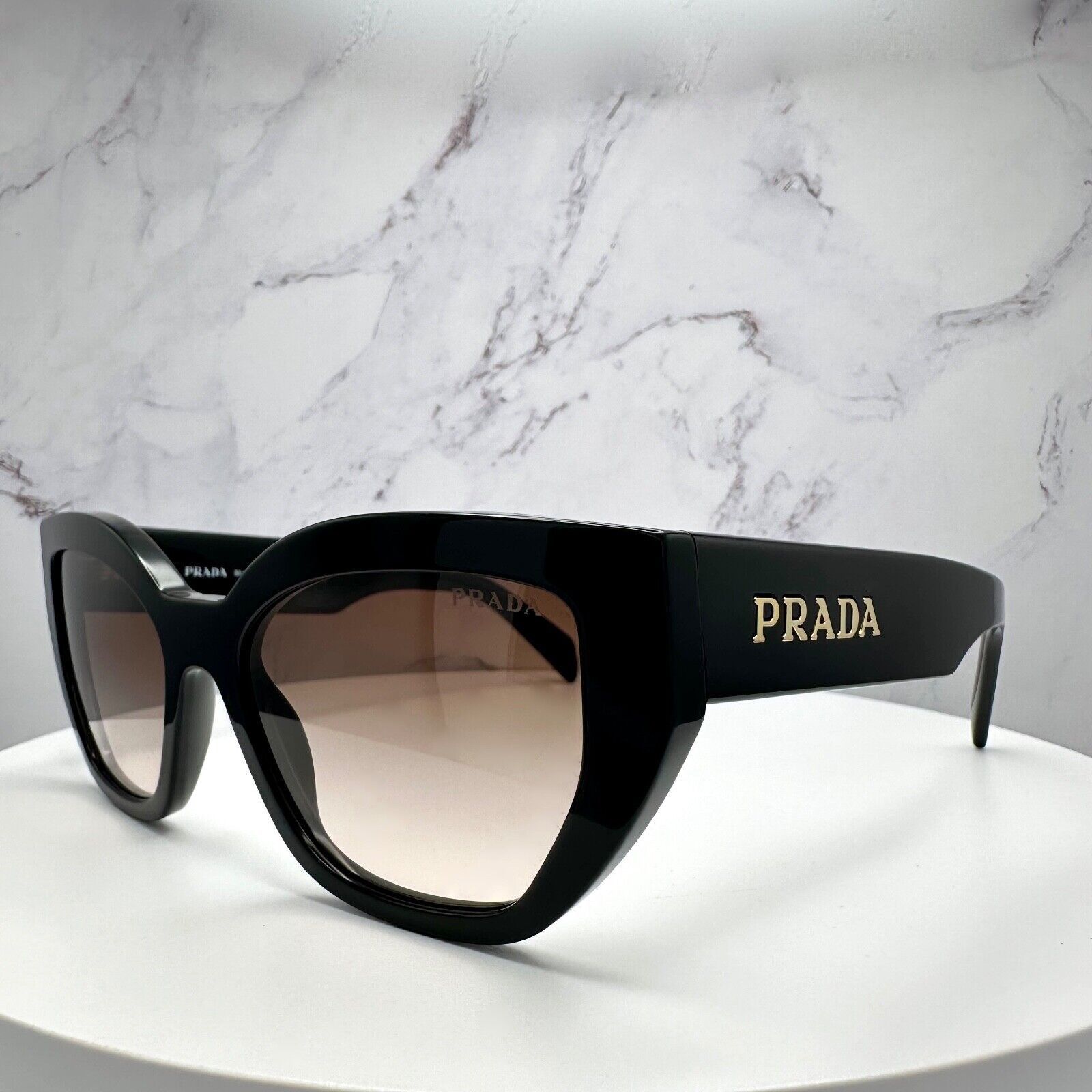 Prada New Prada Black Sunglasses Cat Eye Gold PRADA Metal Logo Size ONE SIZE - 12 Thumbnail