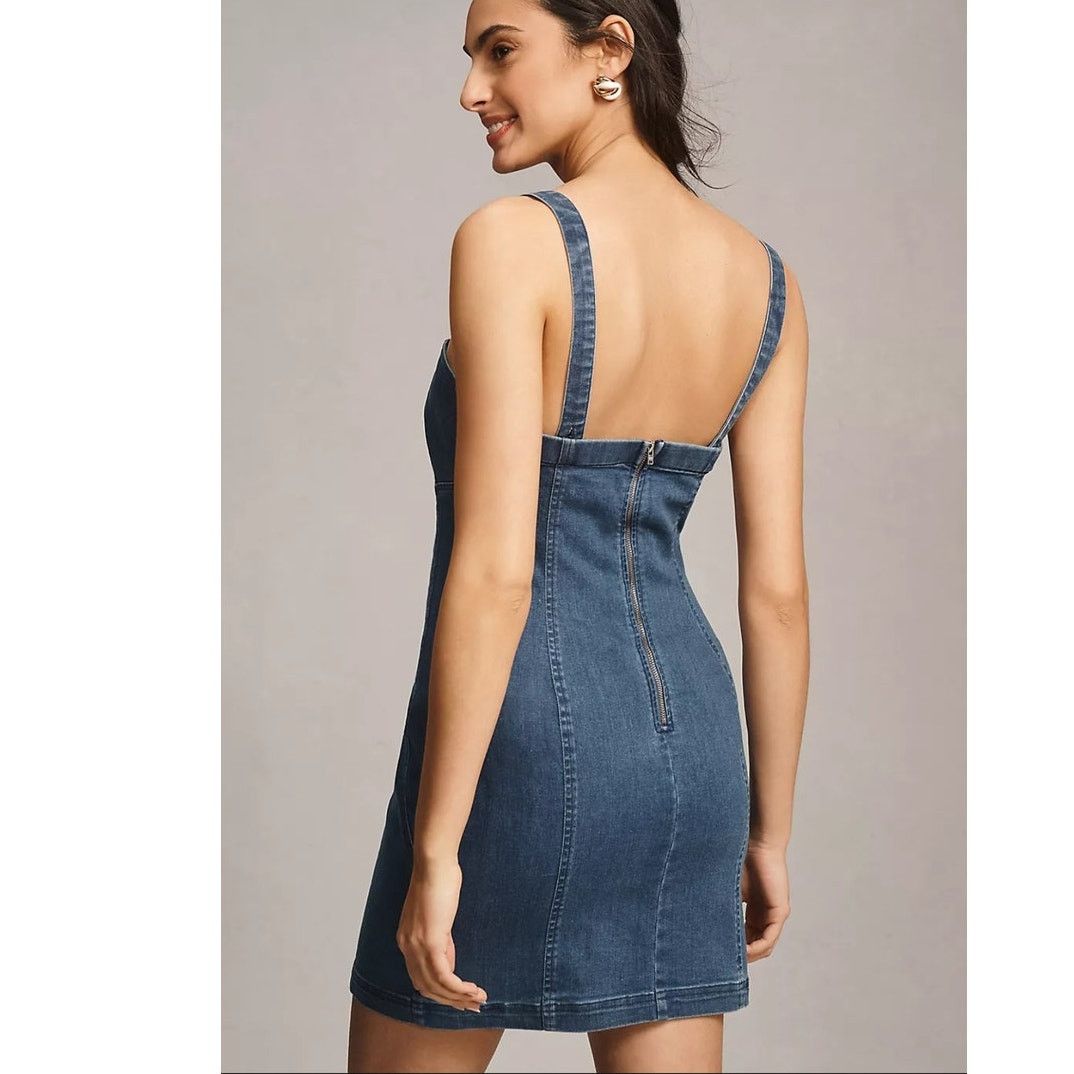 Anthropologie NWT Porridge Rosette Denim Slim Mini Dress $158 XXS Blue Size XXS / US 00 / IT 34 - 4 Thumbnail