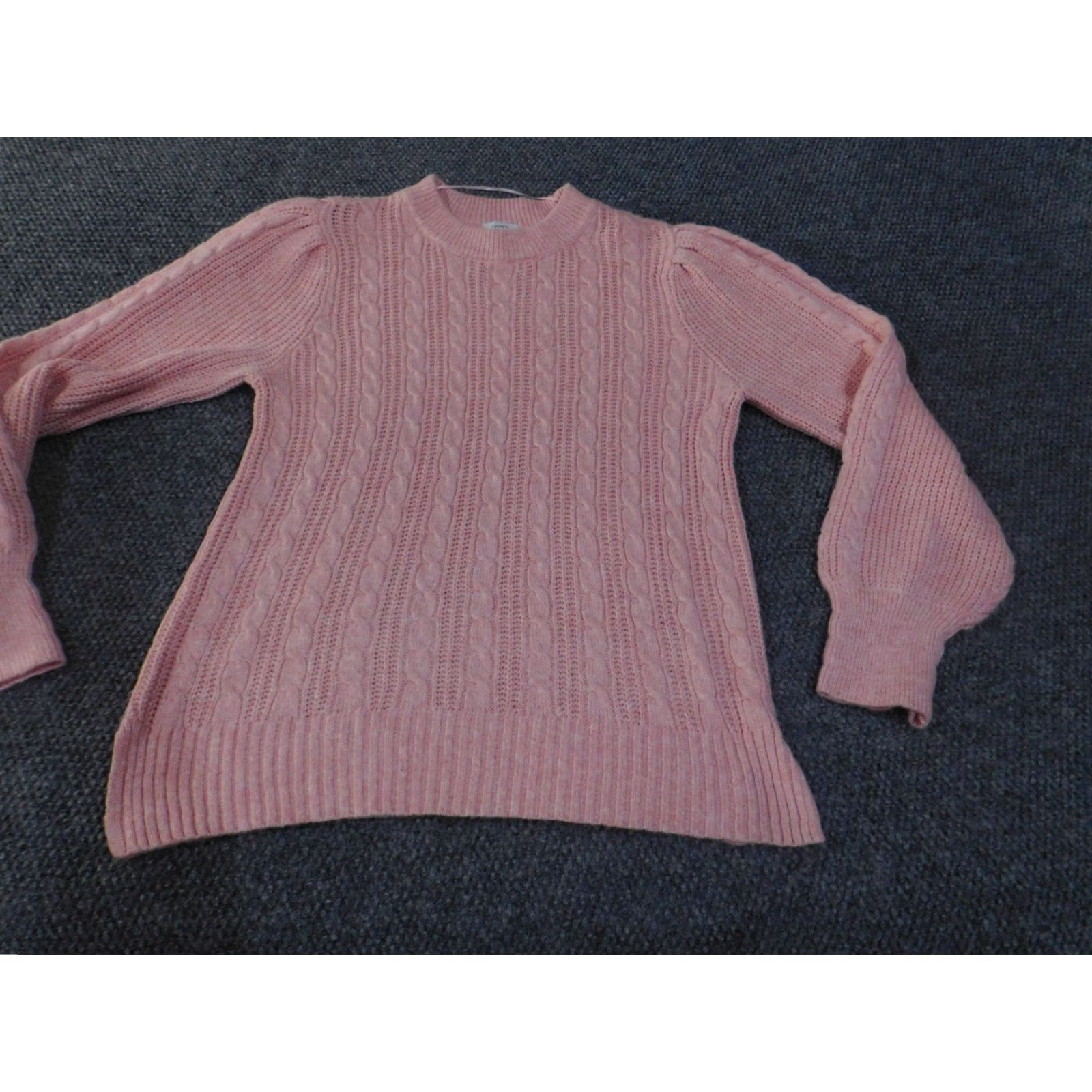 Vintage Crown & Ivy Sweater Womens Large Cable Knit Pullover Crewneck Soft Pink Classic Puff Sleeve Regular Knit Lace? Size L / US 10 / IT 46 - 3 Thumbnail