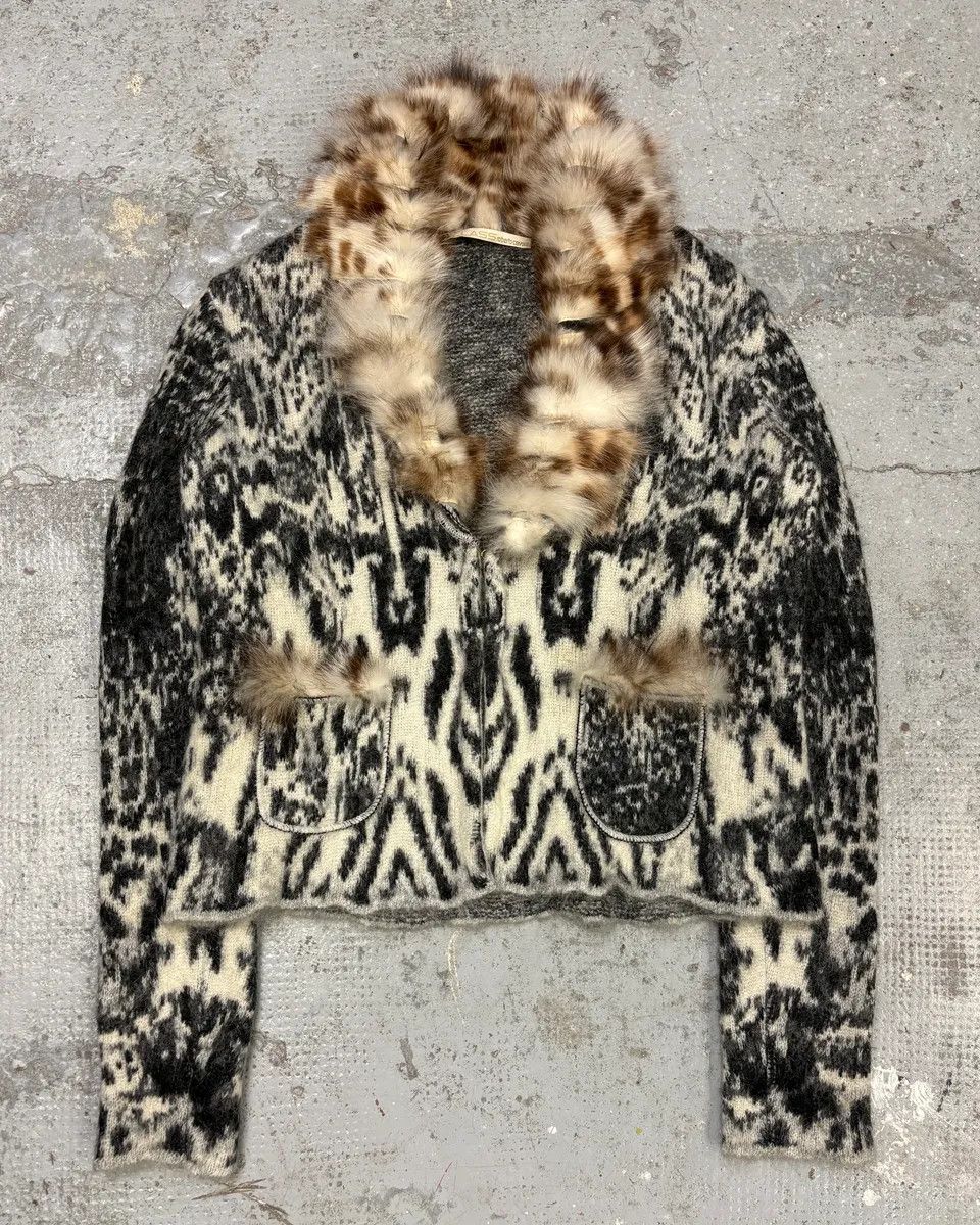 AW2004 Roberto Cavalli Fox Fur Leopard Mohair Cardigan