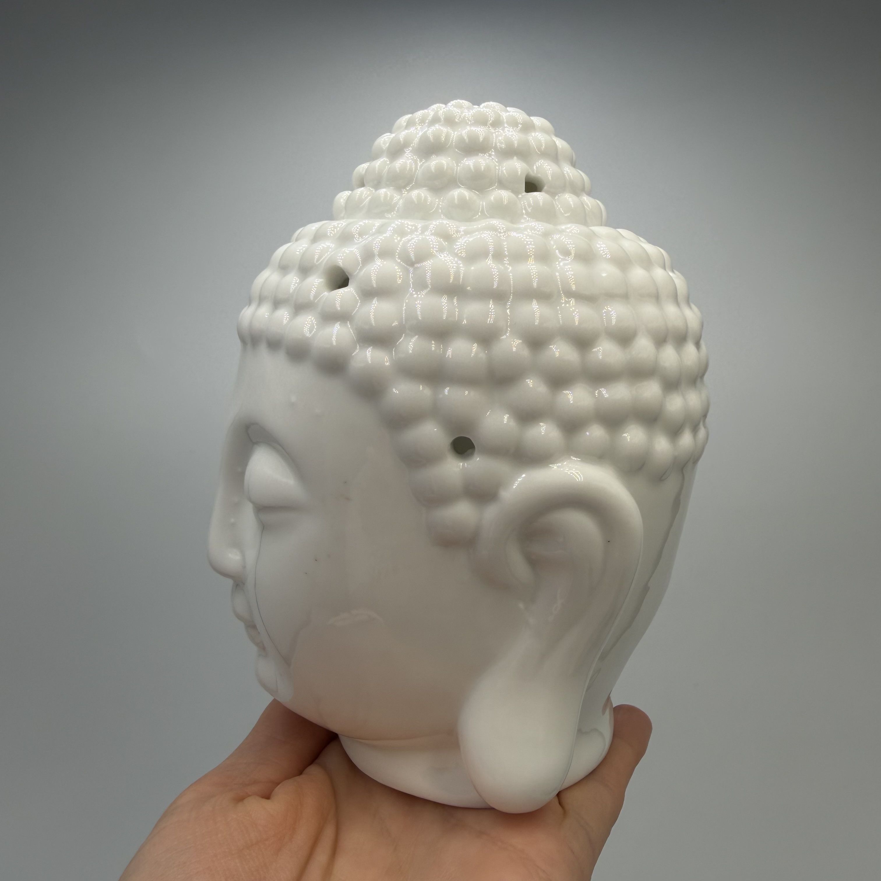 Vintage Vintage White Ceramic Buddha Head Oil Burner Aroma Lamp Wax Size ONE SIZE - 7 Thumbnail