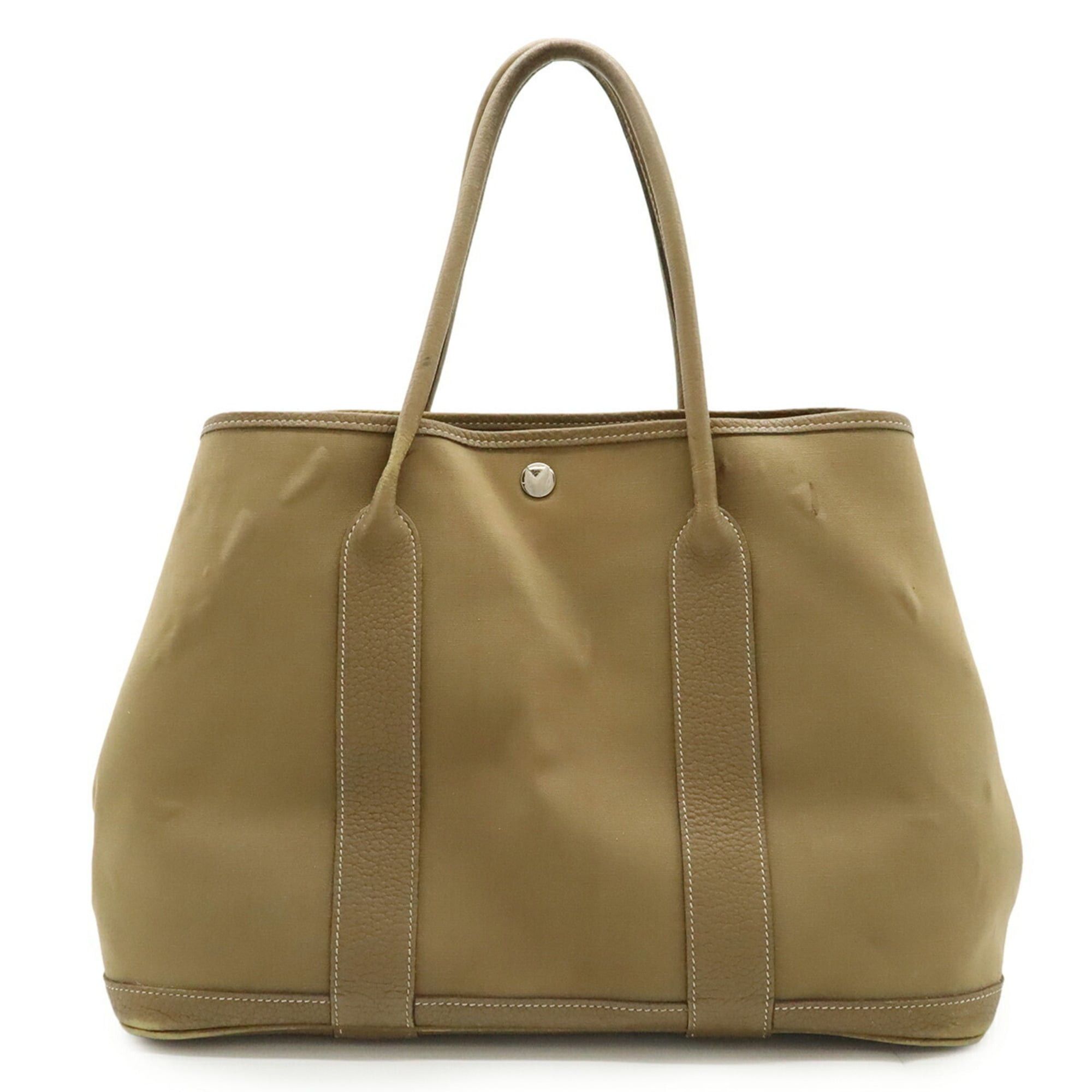 Hermes HERMES Garden PM Tote Bag Handbag Toile Officier Canvas Leather Brown Beige □Q Stamp Size ONE SIZE - 1 Thumbnail