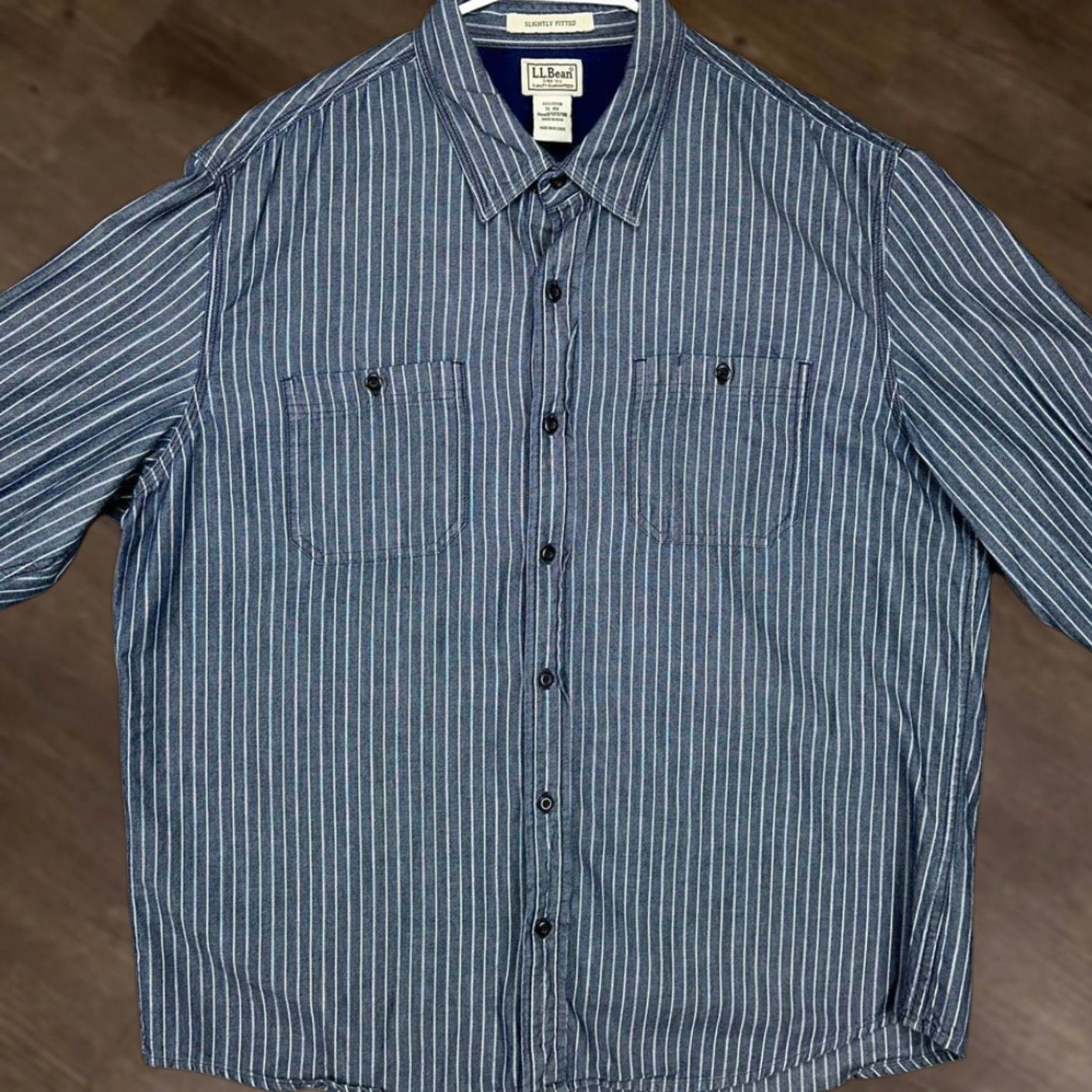 Vintage L.L. Bean Button Up Shirt Mens XL Blue Stripe Long Sleeve Pocket Size US XL / EU 56 / 4 - 1 Thumbnail