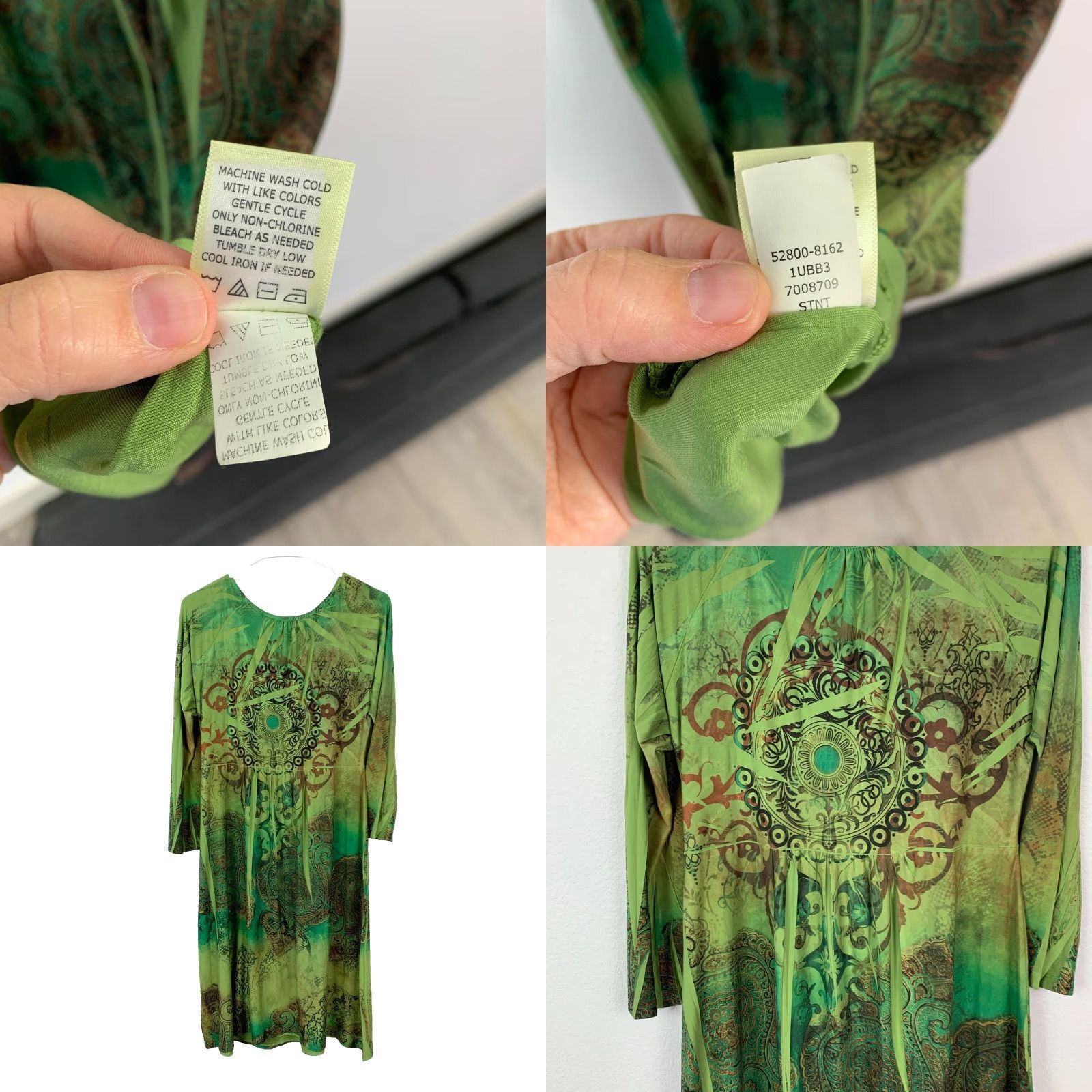 Vintage One World Long Sleeve Dress Lime Green V-Neck Medium Regular Womens Bell Sleeve Casual 90s? Size M / US 6-8 / IT 42-44 - 8 Thumbnail