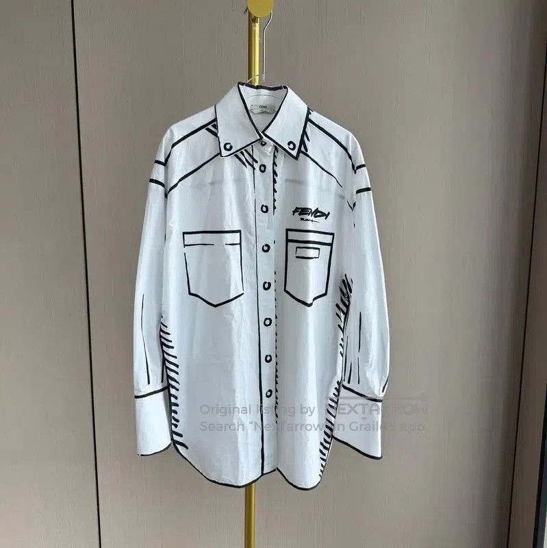 Fendi Fendi White Cotton Shirt with Artistic Design . Size XXS / US 00 / IT 34 - 1 Thumbnail