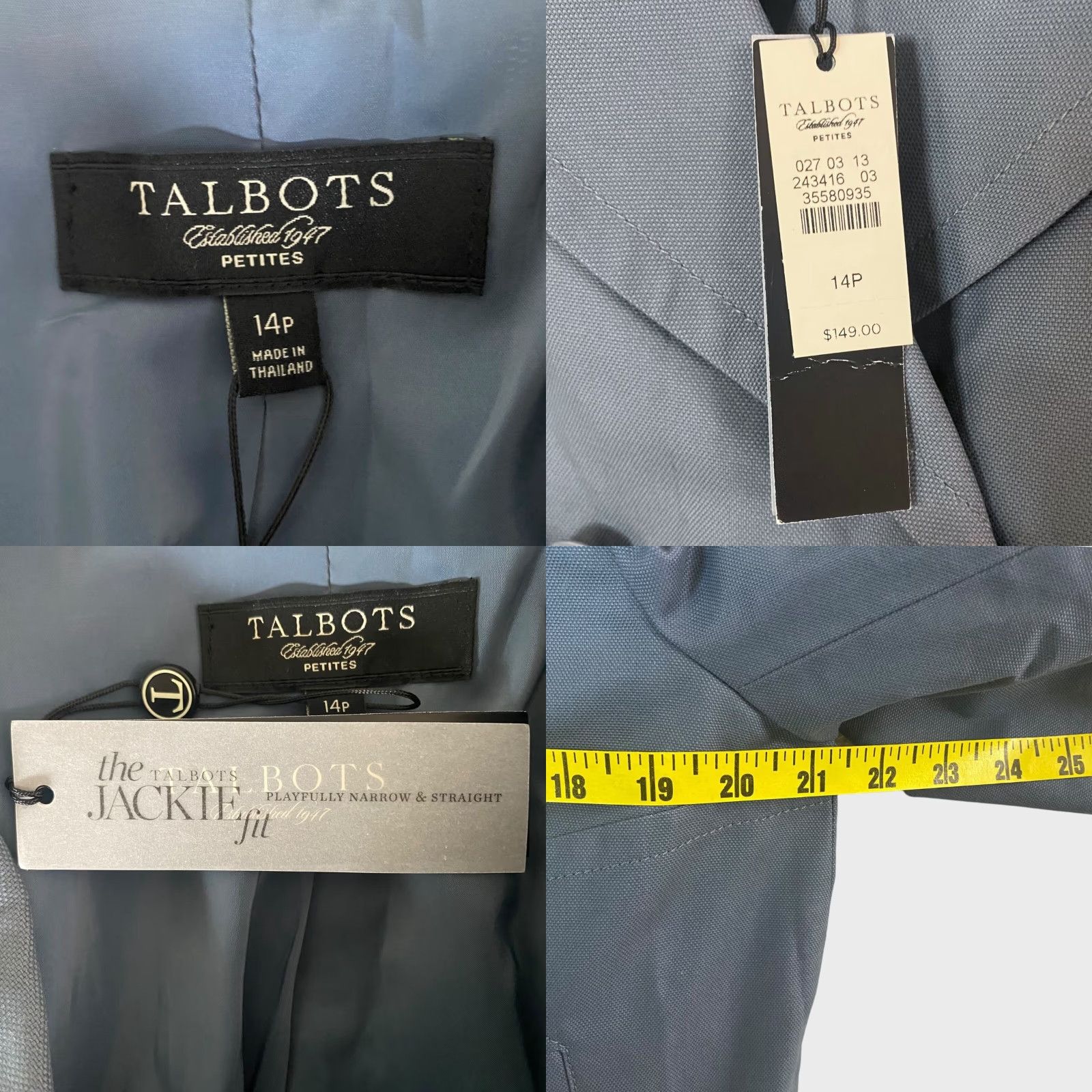 Talbots Talbots Jackie Fit Blazer Women 14P Blue Long Sleeve Petites Cotton Blend Lined Pockets Button-Front Size XL / US 12-14 / IT 48-50 - 8 Thumbnail