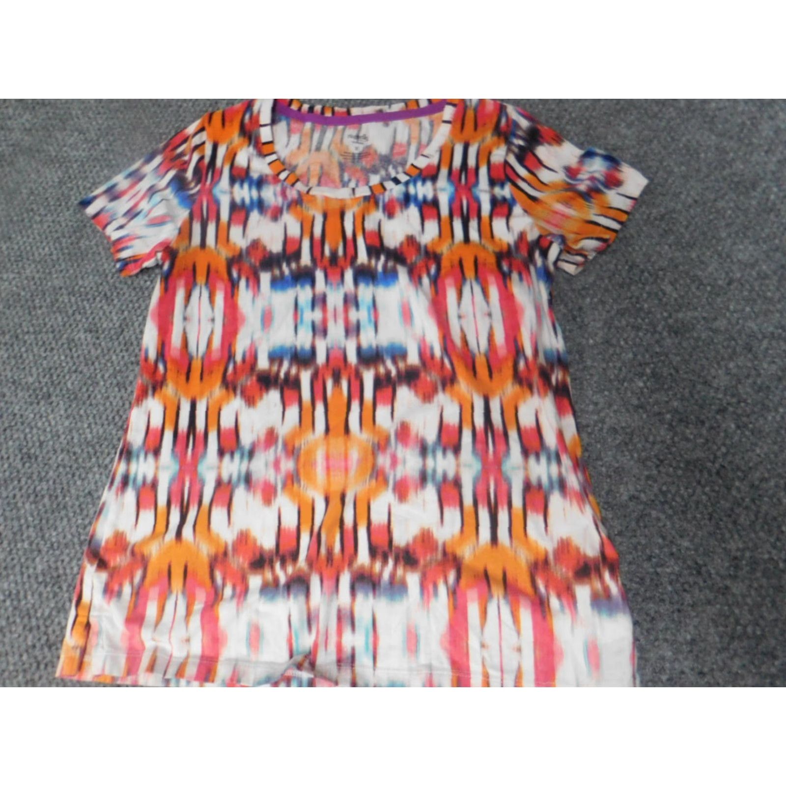 Vintage Rafaella Blouse Shirt Womens M Red Short Sleeve Crew Neck Pullover Casual Stretch Patterned Button Basic Compact Weekend Vintage No Size M / US 6-8 / IT 42-44 - 2 Thumbnail