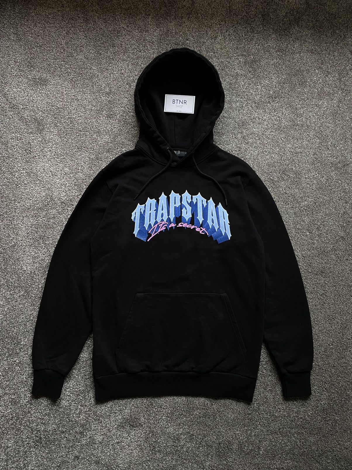 image of Trapstar Trap City Blue Pink Sweatshirt Hoodie Uk Drill in Black, Men's (Size Large)