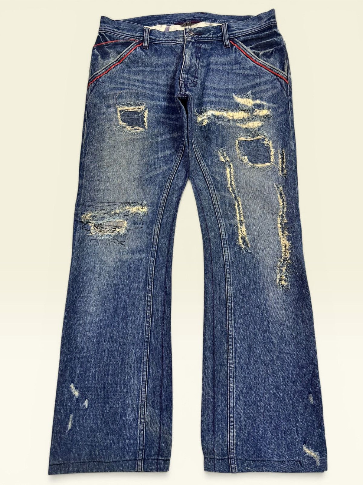 Hysteric Glamour Grunge Kelen Boro Distress Patchwork Buckle Bootcut Jeans Size US 32 / EU 48 - 1 Thumbnail