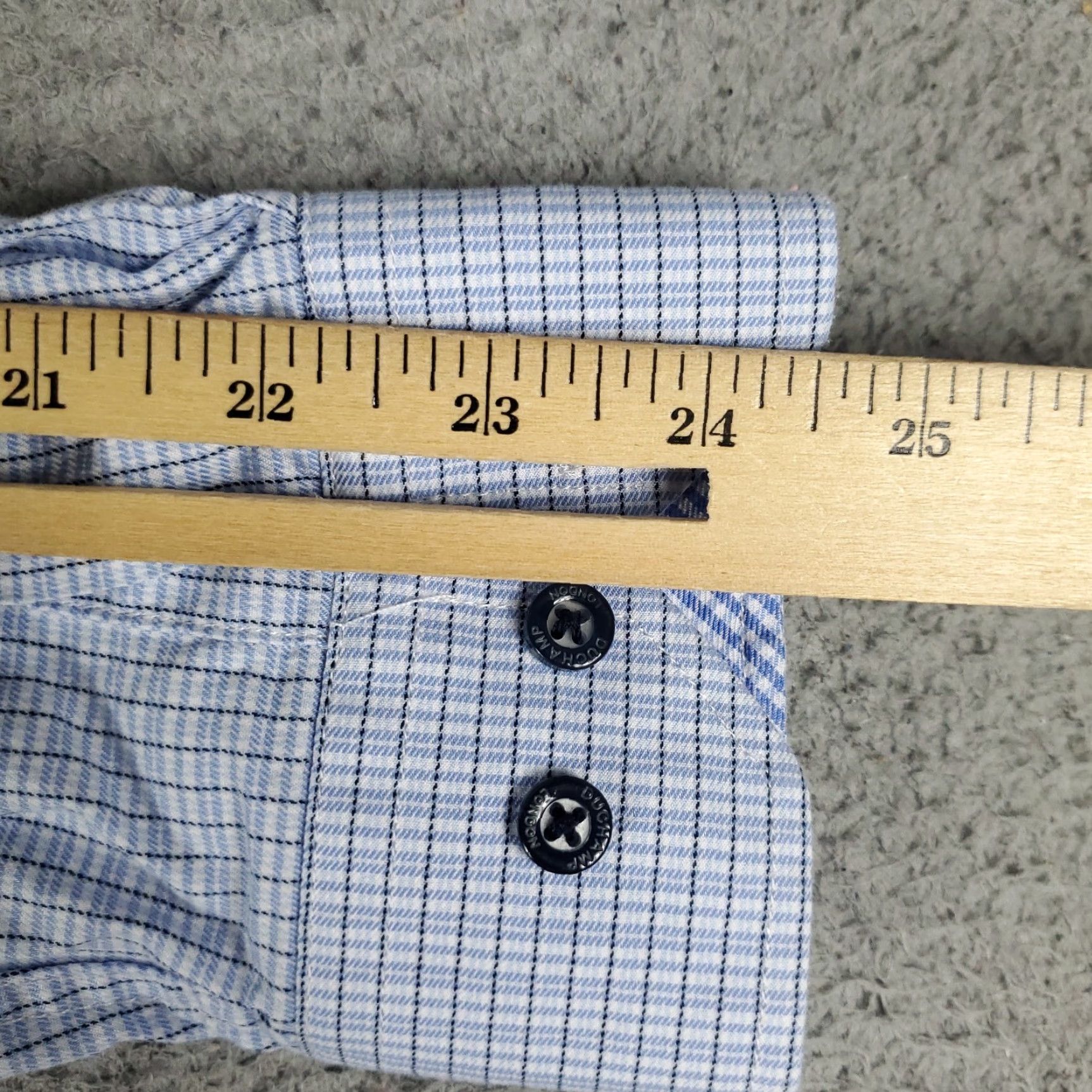 Vintage Duchamp Shirt Mens 15 Blue Plaid Dress Button Up Long Sleeve 15.5 Neck Size Cotton Woven Casual Business Formal Modern Mens Size 40R - 6 Thumbnail