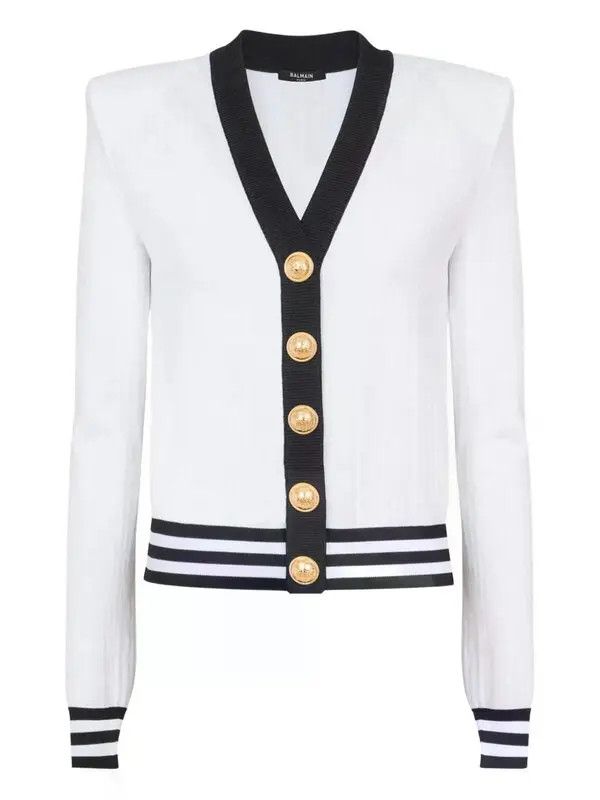 Balmain o1s1wg111225 Two-Tone Cardigan in White/Black Size M / US 6-8 / IT 42-44 - 1 Thumbnail