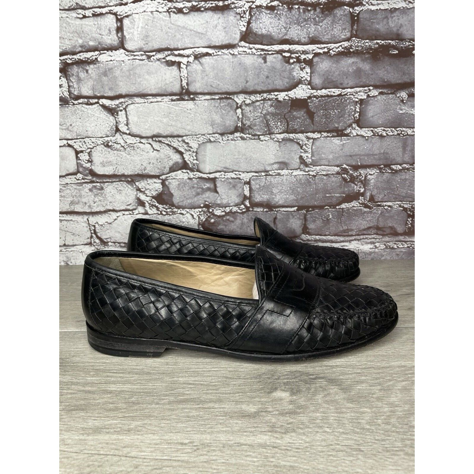 Cole Haan Cole Haan Black Leather Basket Weave Penny Loafers Dress Sho Size US 12 / EU 45 - 3 Thumbnail