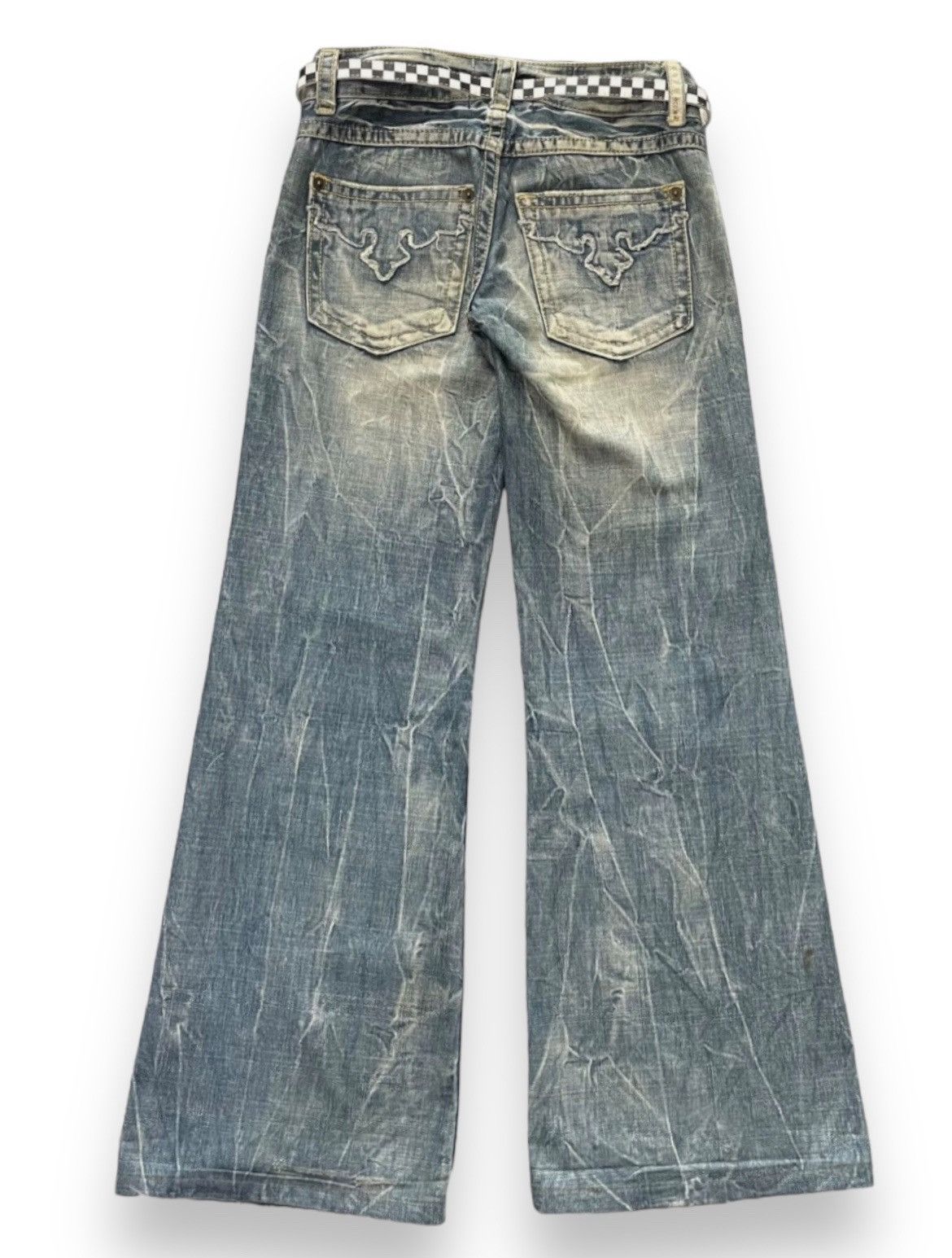 Designer × If Six Was Nine × Le Grande Bleu (L.G.B.) Cook Japan Fleur Storm Flared With Checker Belt Pants Size US 28 / EU 44 - 1 Thumbnail