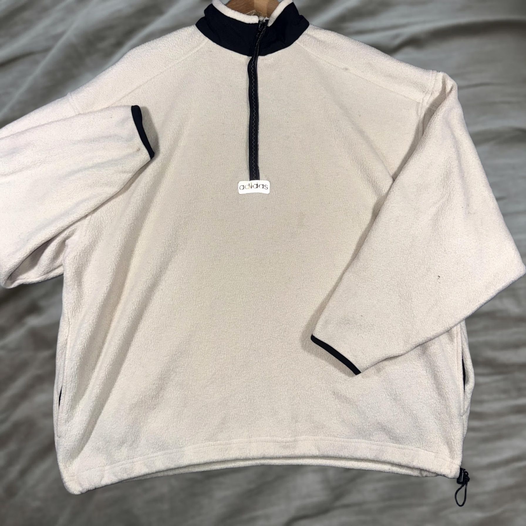 Adidas VINTAGE Adidas Half-Zip Fleece Pullover White Black Size L Mens Long Sleeve 1/4 Zip Pockets Mock Neck Logo Casual Winter Pullover Size US L / EU 52-54 / 3 - 1 Thumbnail