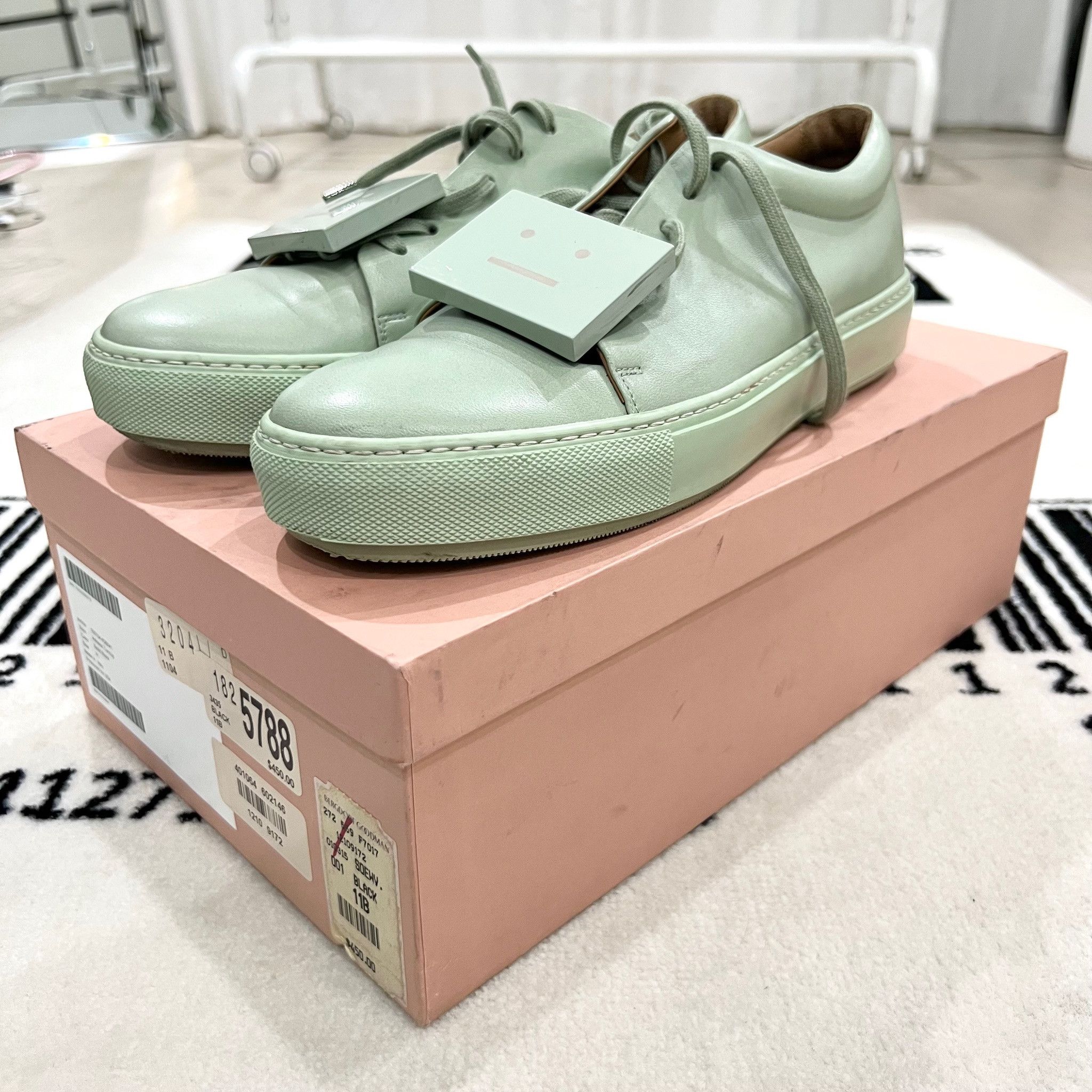 image of Acne Studios Adriana Metal Face Turn Up Sneaker Misty Jade in Green Silver, Women's (Size 11)