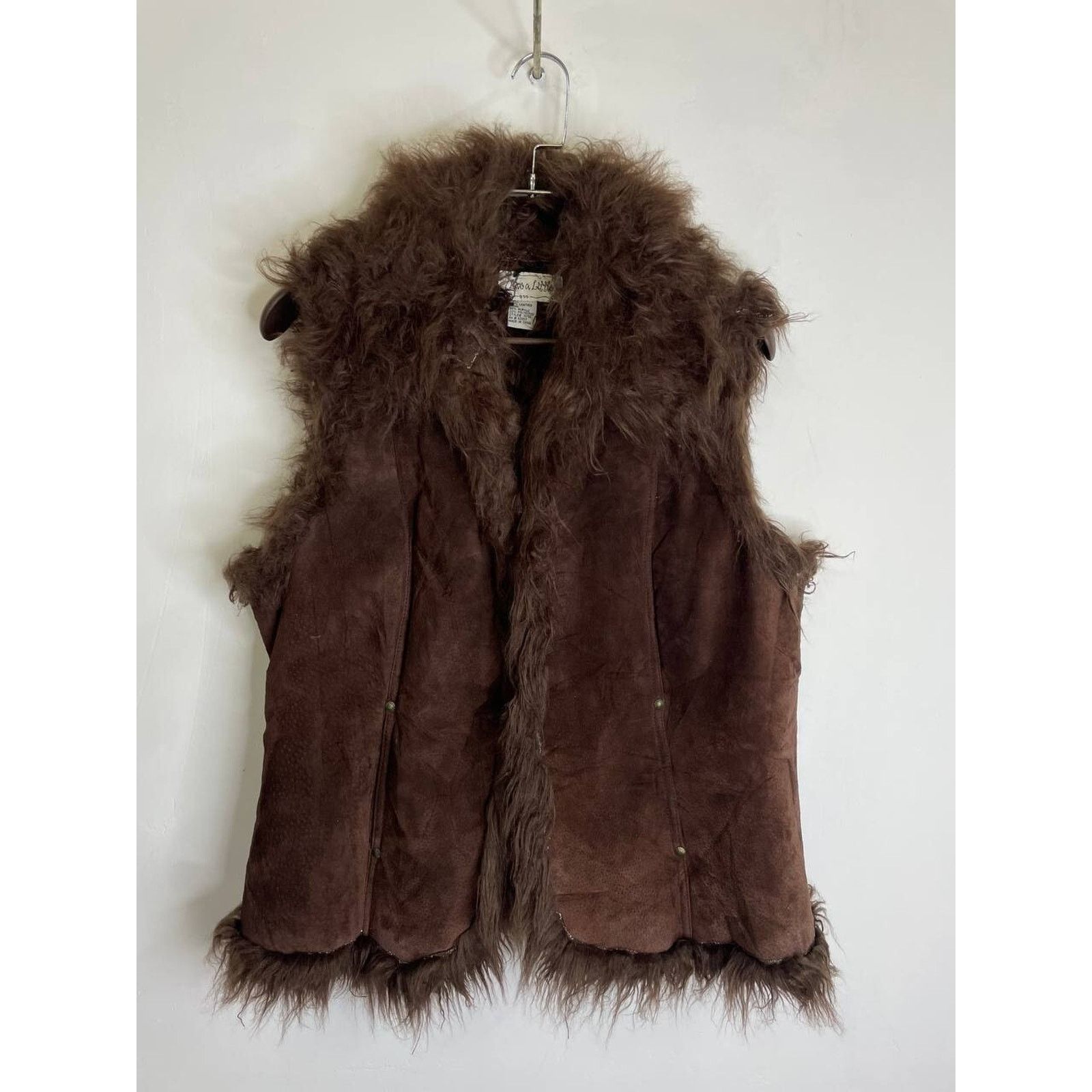 Leather × Vintage Vintage 00s Brown Shearling Leather Vest Faux Fur Boho Style Size M / US 6-8 / IT 42-44 - 1 Thumbnail