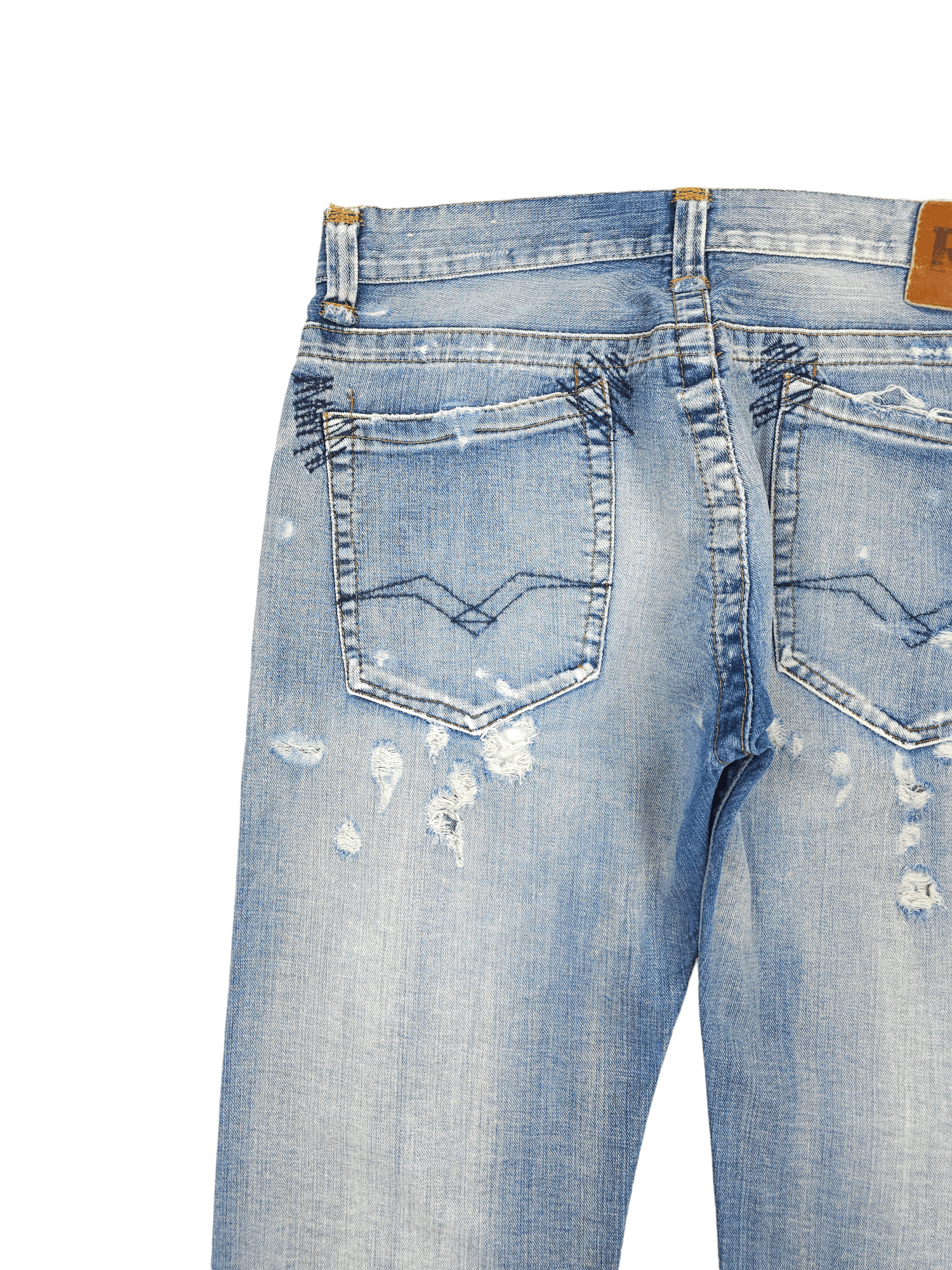 Japanese Brand × Vintage 💎 Size 34/30 Crazy Y2K Ripped Washed Distressed Denim Jeans Size US 34 / EU 50 - 10 Thumbnail