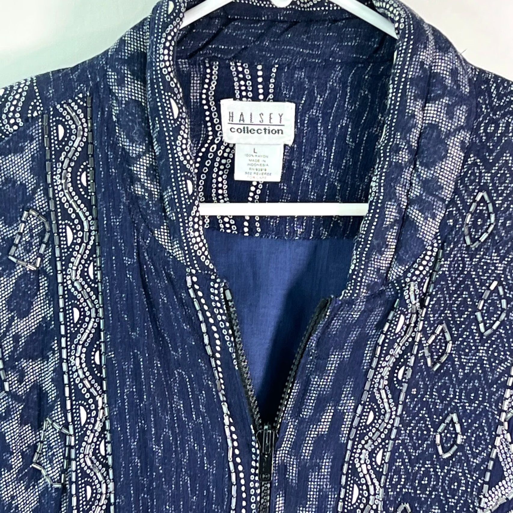 Vintage Vintage Halsey Collection Geometric Print Short Zip Jacket Women's Size L Blue Knit Fall Winter Size L / US 10 / IT 46 - 3 Thumbnail
