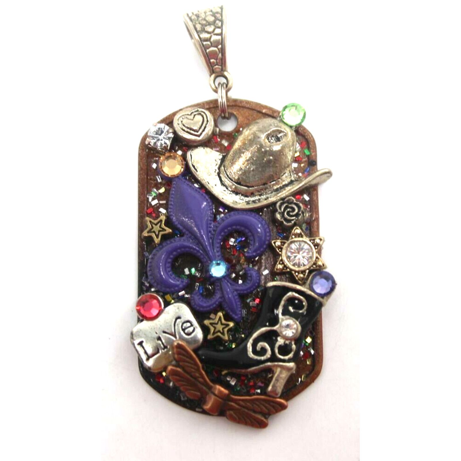 Other Rhinestone Studded Pendant Fleur Di Lis Cowboy Hat & Boots Size ONE SIZE - 1 Thumbnail