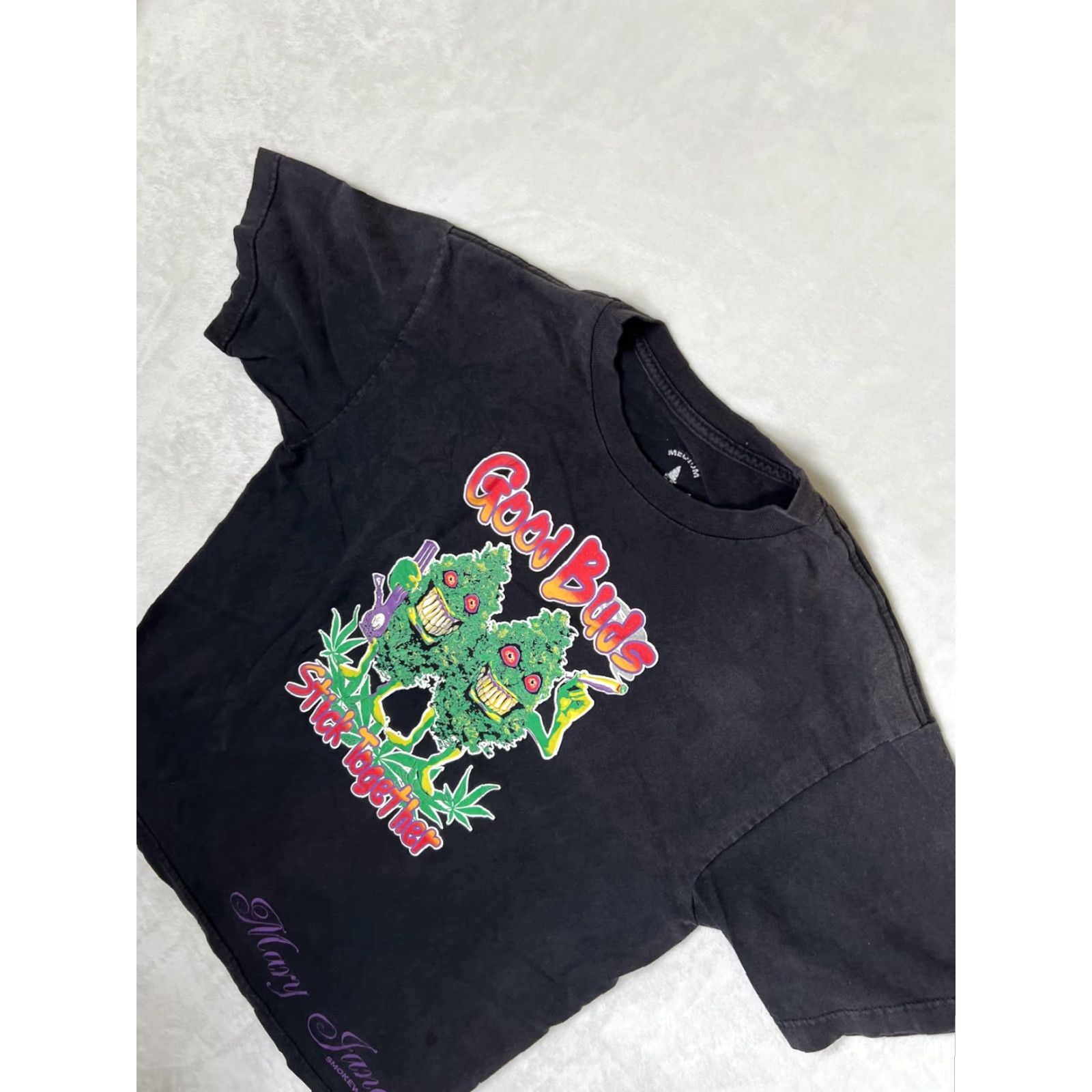 Vintage Mary Jane Smokewear T-Shirt Mens M Black Graphic Print 420 Weed Good Buds Stick Together Shirt Mens Size M Size US M / EU 48-50 / 2 - 6 Thumbnail