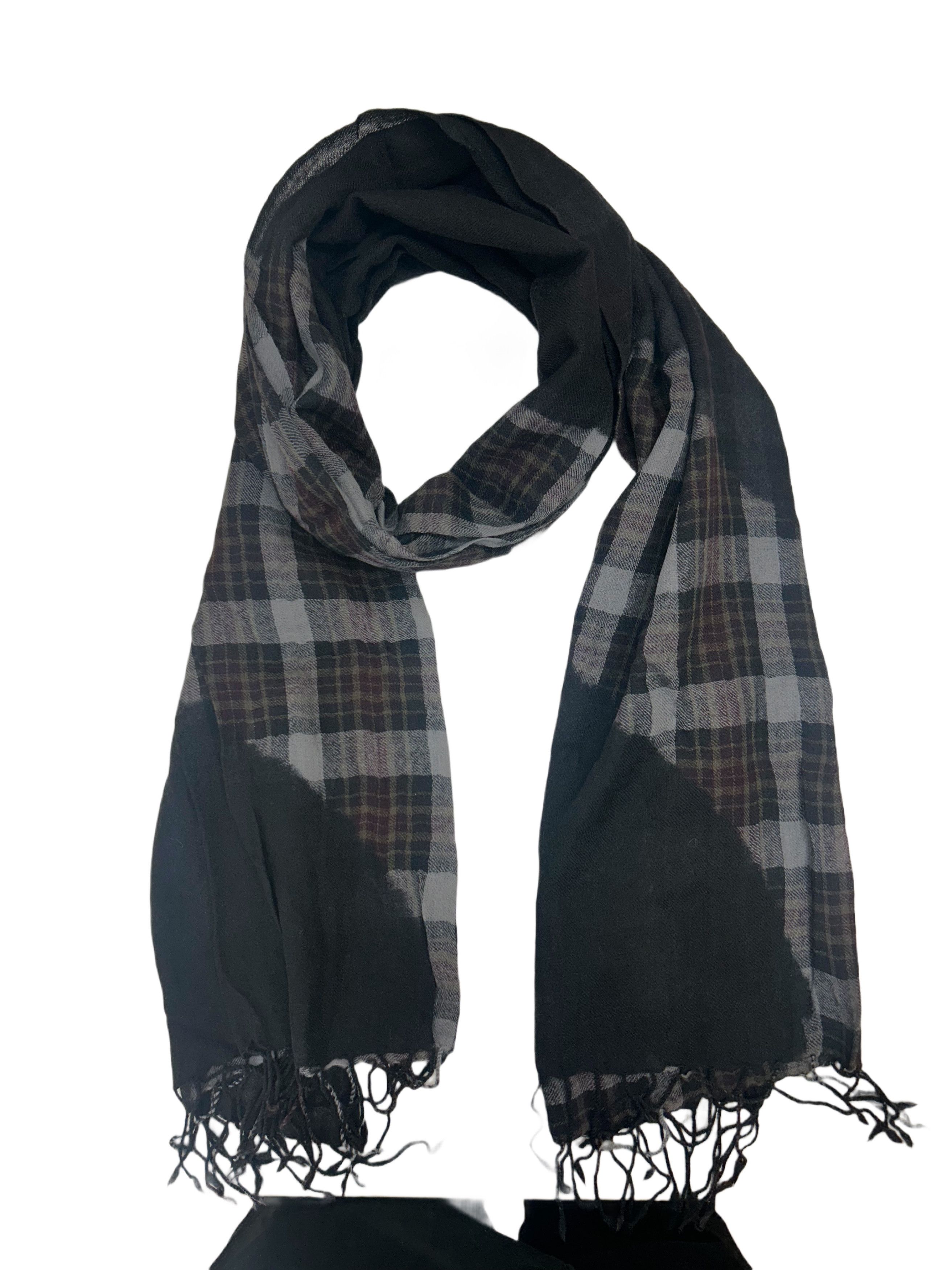 CLOSED Closed Grey Base Overdyed Checked Scarf With Distressed Trim Size ONE SIZE - 2 Thumbnail