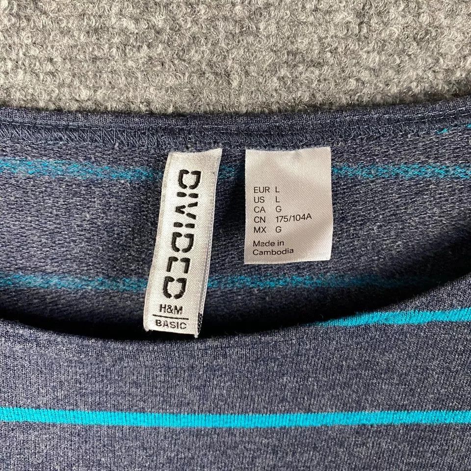 H&M Divided H&M Top Women's Large Striped 3/4 Sleeve Blue L Size L / US 10 / IT 46 - 3 Thumbnail