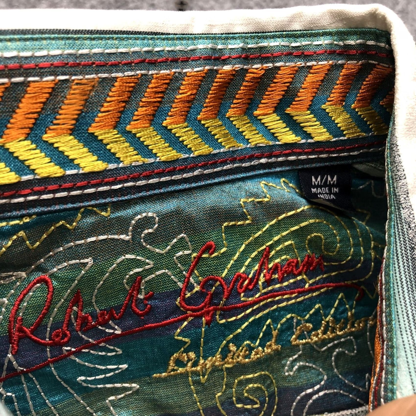Robert Graham Robert Graham Shirt Mens Medium Multicolor Striped Button-Up Long Sleeve Embroidered Casual Shirt Size US M / EU 48-50 / 2 - 5 Thumbnail