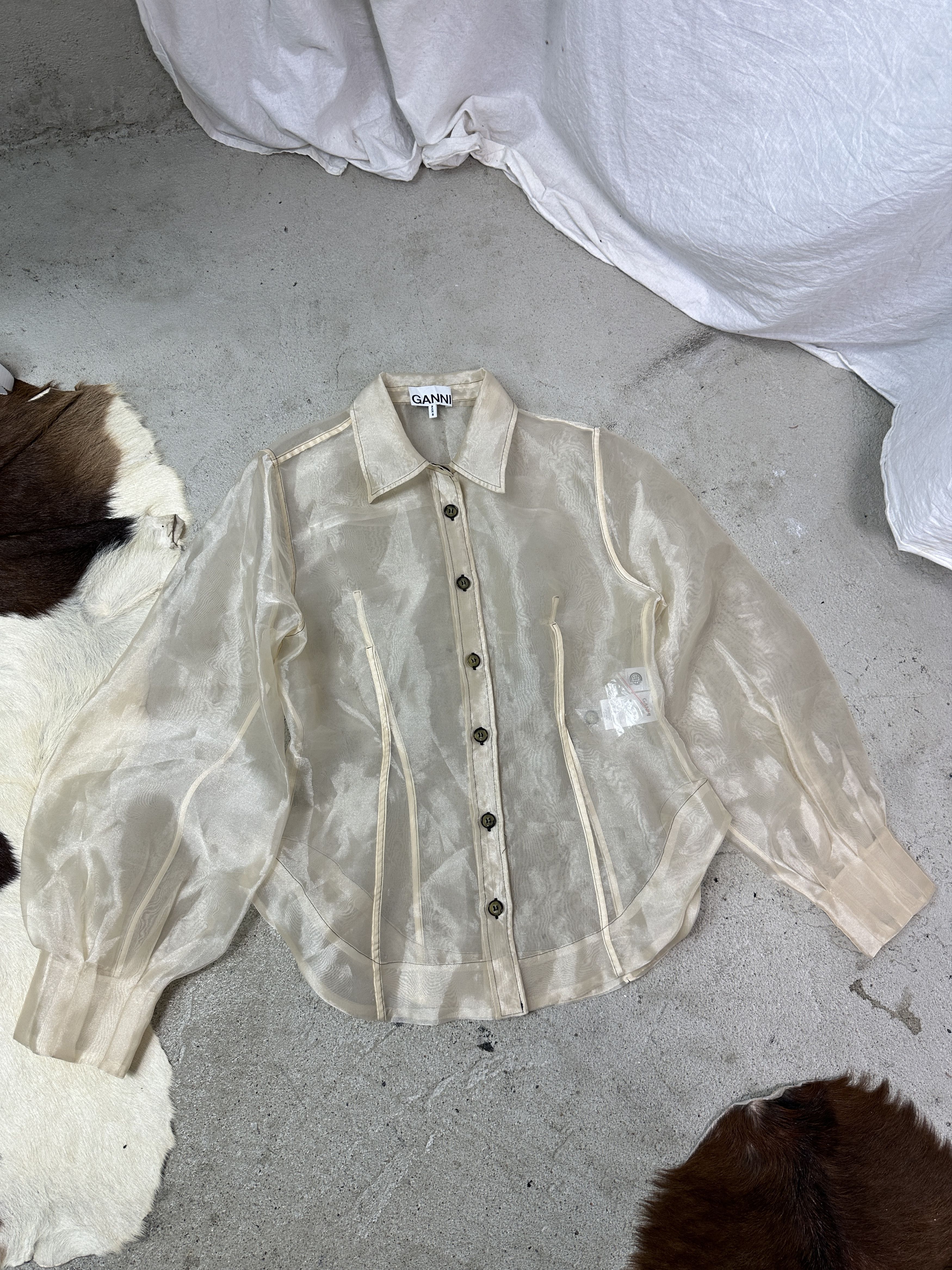 Ganni Vintage Ganni Sheer Oversize Nude Puffy Sleeves Shirt Y2K Size M / US 6-8 / IT 42-44 - 2 Thumbnail